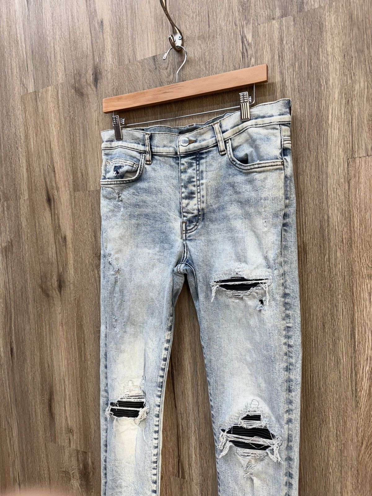 Amiri Amiri Blue Denim Black Patch Jeans Size US 33 - 4 Thumbnail