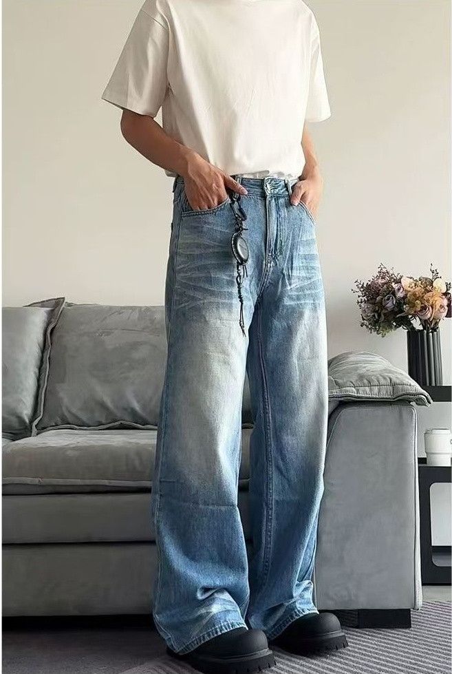 Japanese Brand × Jean American washed vintage light blue straight distressed jeans Size US 32 / EU 48 - 1 Thumbnail