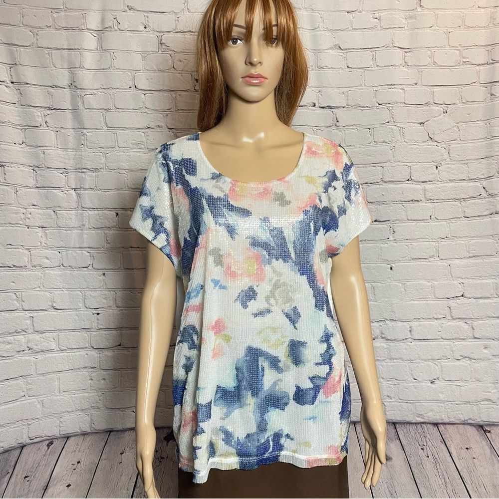 Chicos Chico's Watercolor Sequins Front Top T-Shirt Size 2 US L Size L / US 10 / IT 46 - 1 Thumbnail