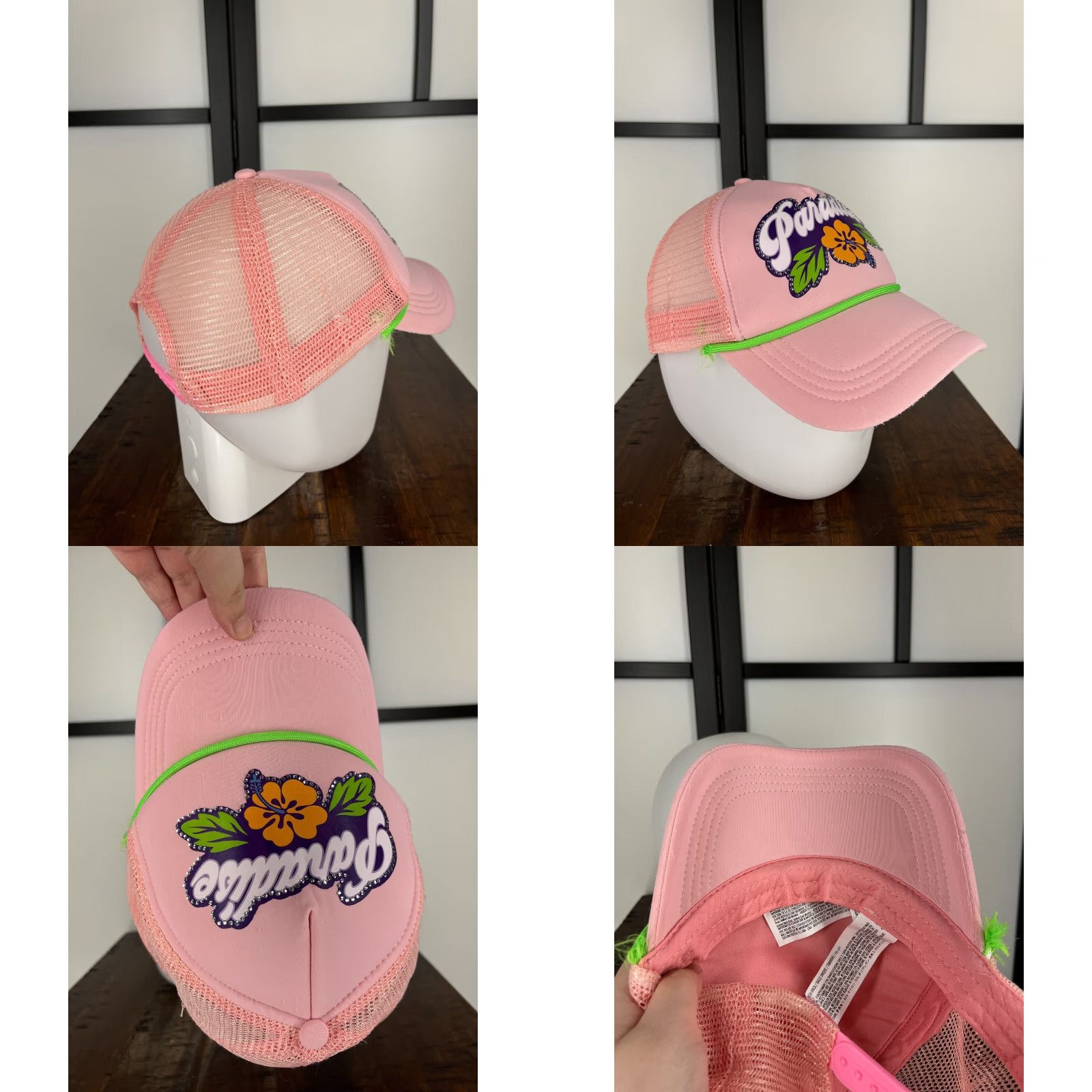 Forever 21 FOREVER 21 Paradise Pink Trucker Hat Cap One Size Adult Bling Jeweled Adjustable Lightweight Beach Seasonal Vintage: No Size ONE SIZE - 8 Thumbnail