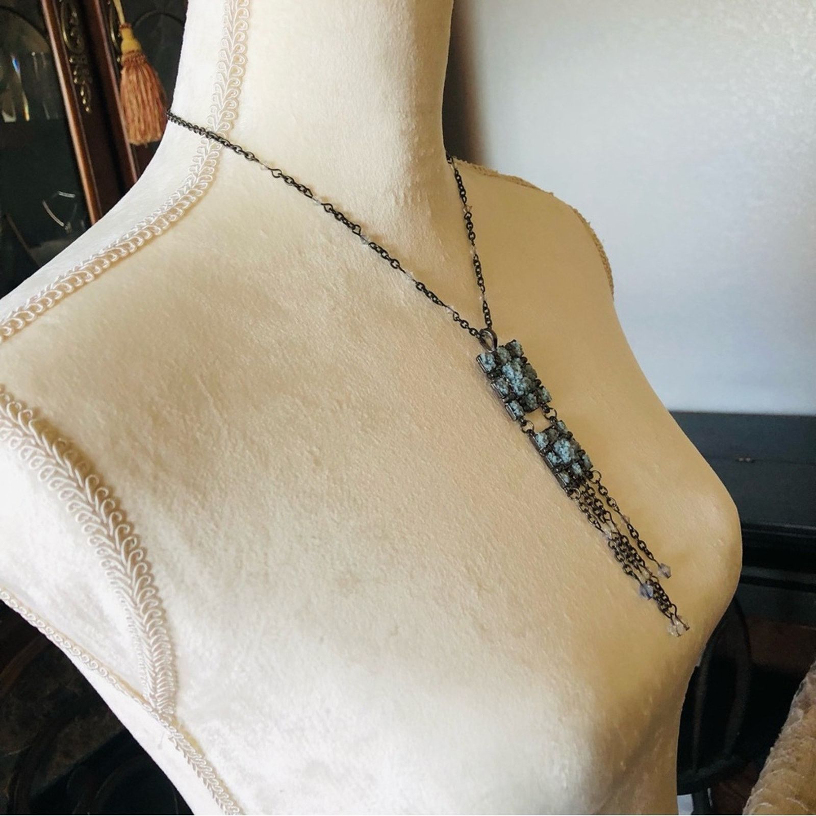 Jewelry Blue coral gunmetal necklace earring and ring jewelry set Size ONE SIZE - 3 Thumbnail
