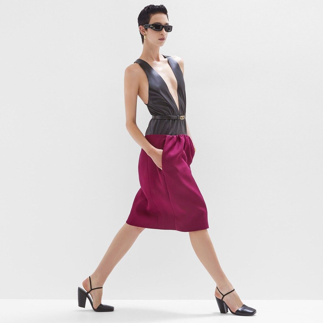 Fendi o1s1wg111224 Dress in Burgundy & Black Size M / US 6-8 / IT 42-44 - 4 Thumbnail