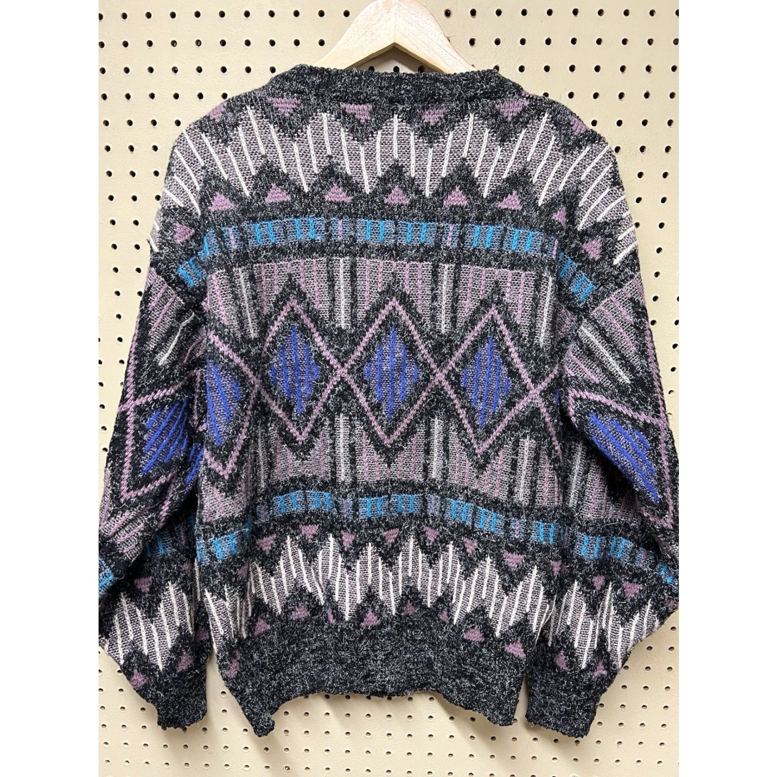 Vintage VINTAGE Santana Cardigan Geometric Pattern Long Sleeve Button V-Neck Mens M Blue 80s Size US M / EU 48-50 / 2 - 2 Thumbnail