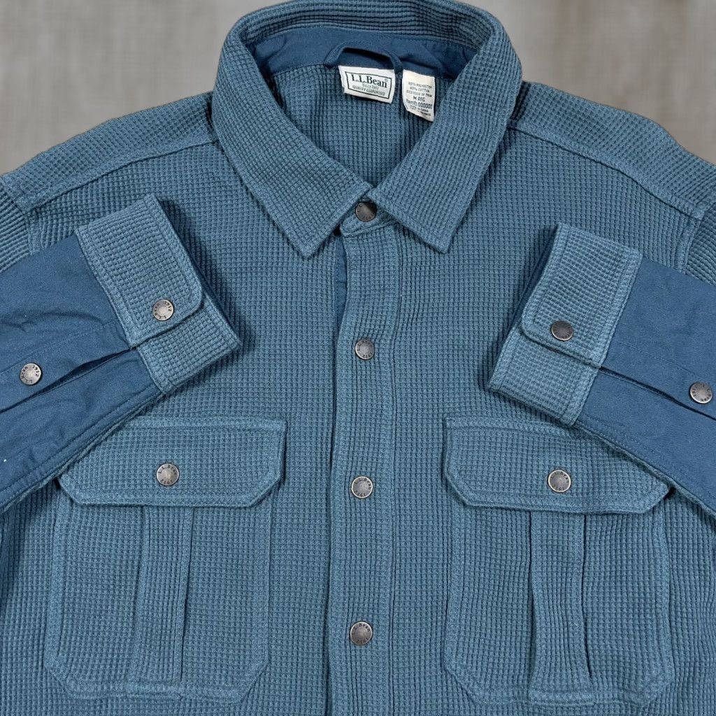 Vintage LL Bean Shacket Men Medium Blue Thermal Waffle Knit Shirt Jacket Button Up Size US M / EU 48-50 / 2 - 1 Thumbnail