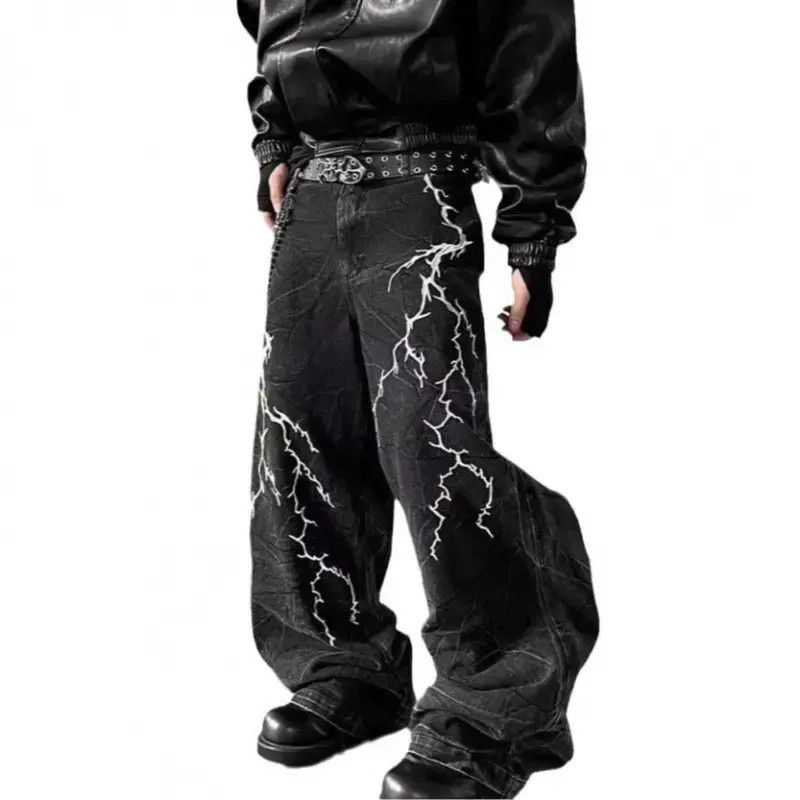 Japanese Brand Retro loose high street lightning embroidered jeans Size US 32 / EU 48 - 3 Thumbnail