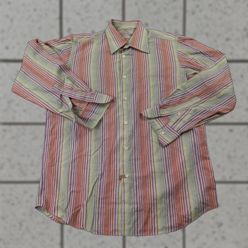 Luciano Barbera Shirt Mens Large Striped Dress Long Sleeve Button Up Italy Multicolor Vintage No