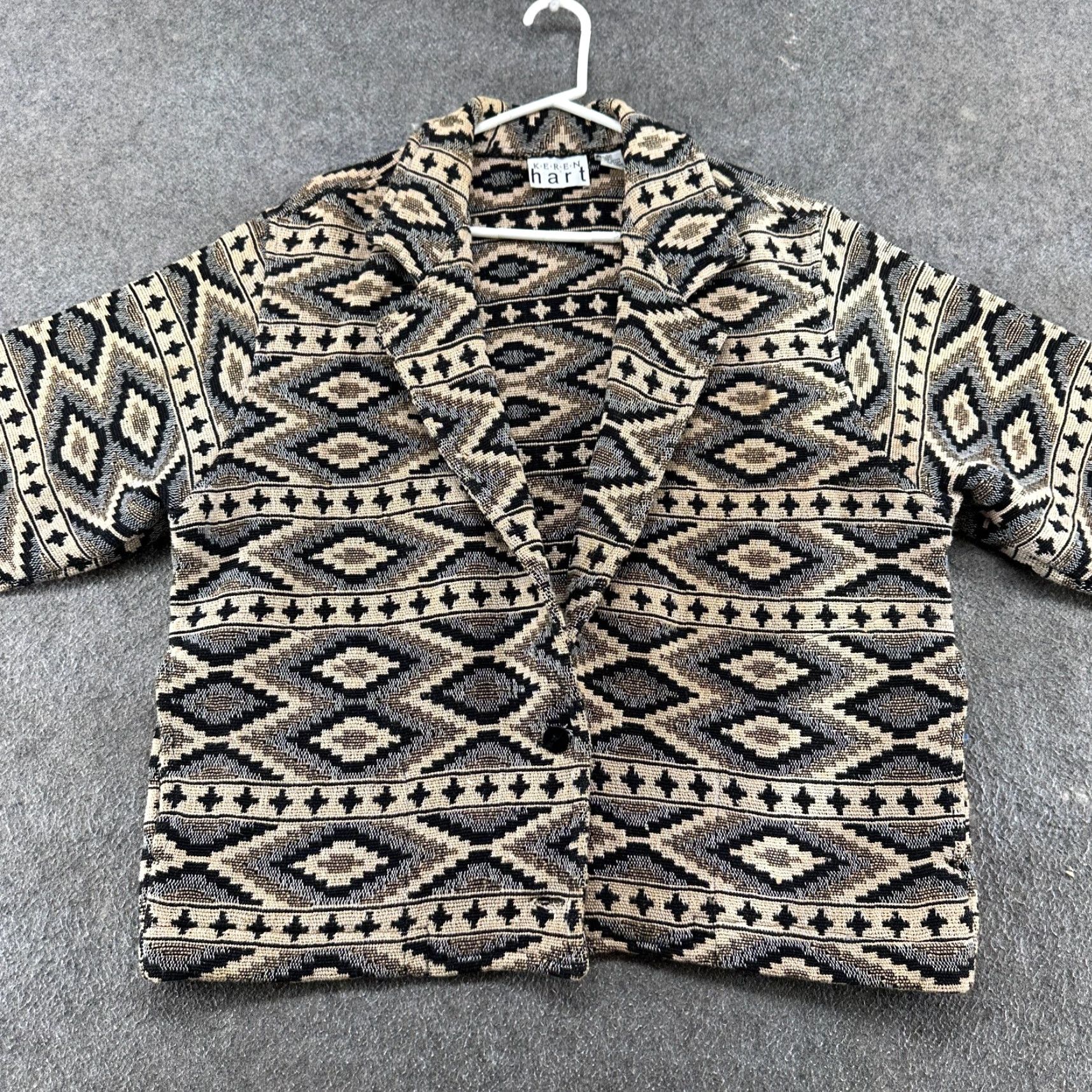 Vintage VINTAGE Keren Hart Jacket Womens M Beige Black Aztec Cotton Tapestry AOP 90s Size M / US 6-8 / IT 42-44 - 4 Thumbnail