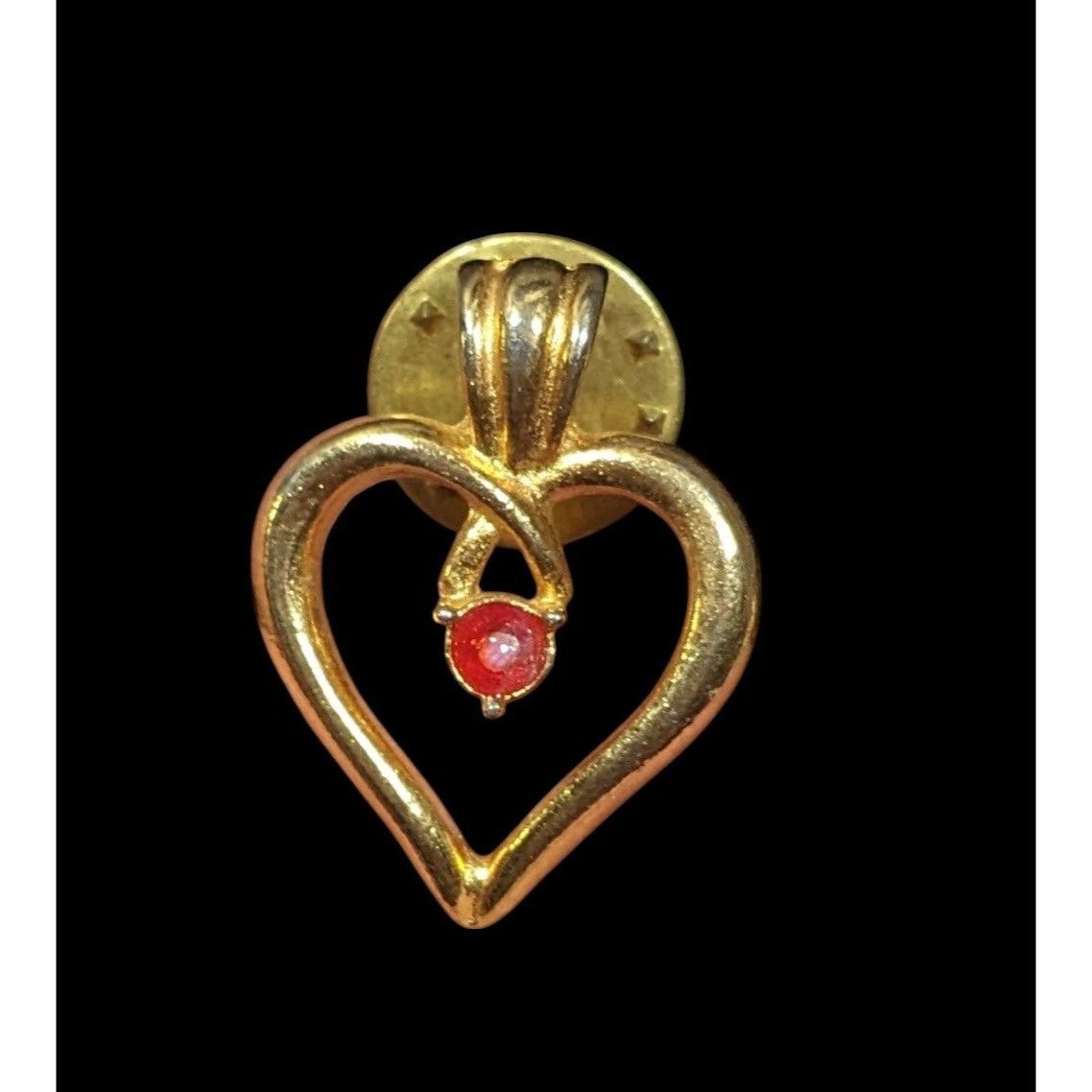 Other Vintage Coquette Open Heart Gold Tone Lapel Pin With Red Gem Size ONE SIZE - 1 Thumbnail