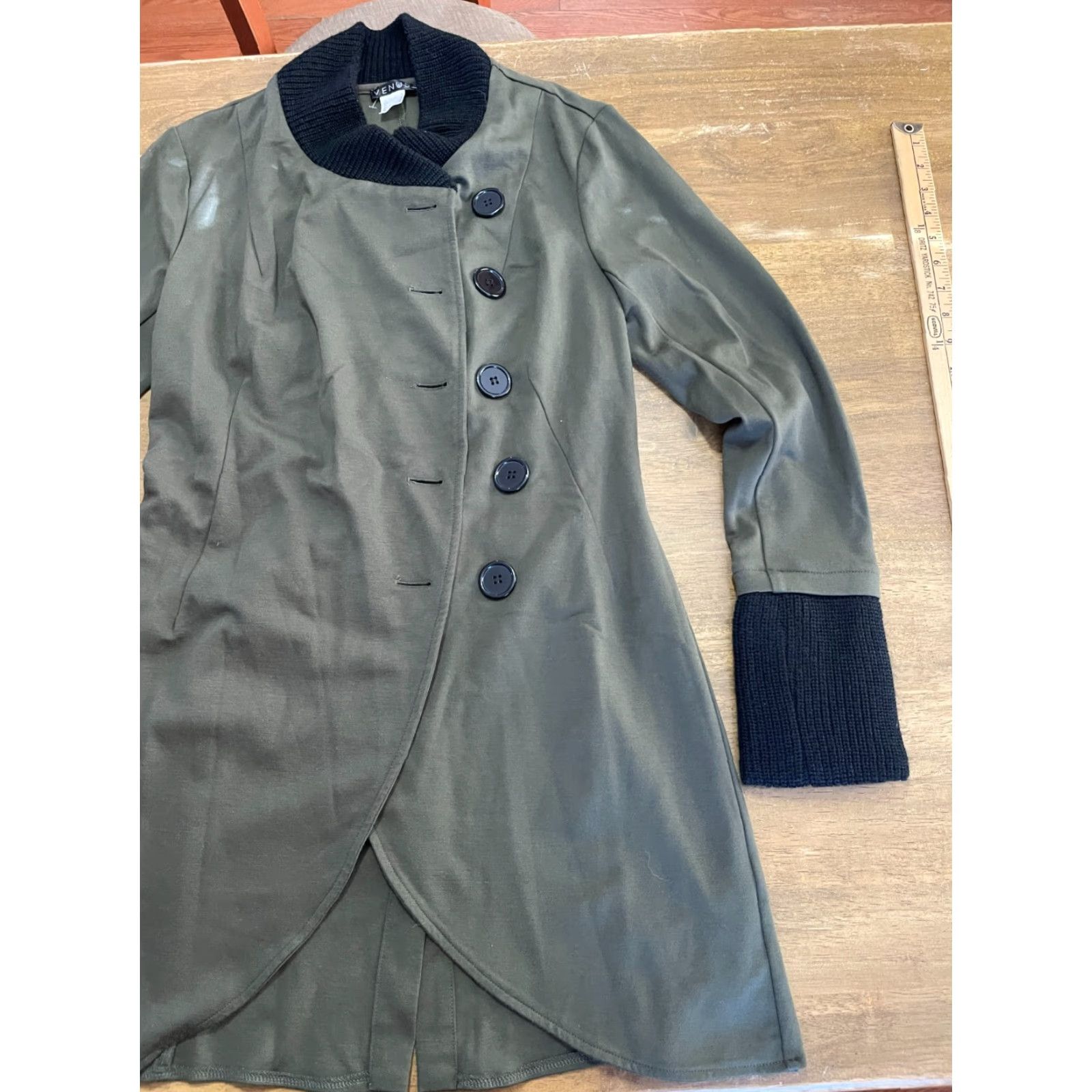 Venus Venus Jacket Women's Size 8 Black Green Button Up Long Coat Long Sleeve Casual Size M / US 6-8 / IT 42-44 - 4 Thumbnail