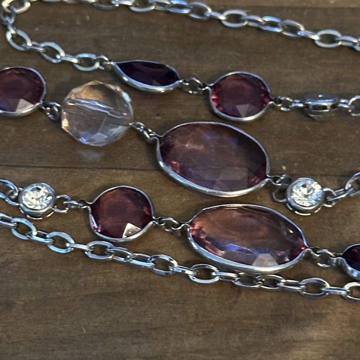 Loft Loft long silver tone bezeled purple stones necklace Size ONE SIZE - 3 Thumbnail