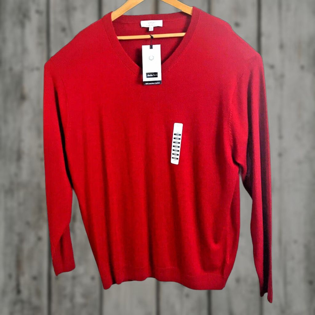 Vintage Turnbury Sweater Mens 2XT 2XLT Big & Tall V-Neck Red Merino Wool Biella Yarn Pullover Size US XXL / EU 58 / 5 - 1 Thumbnail