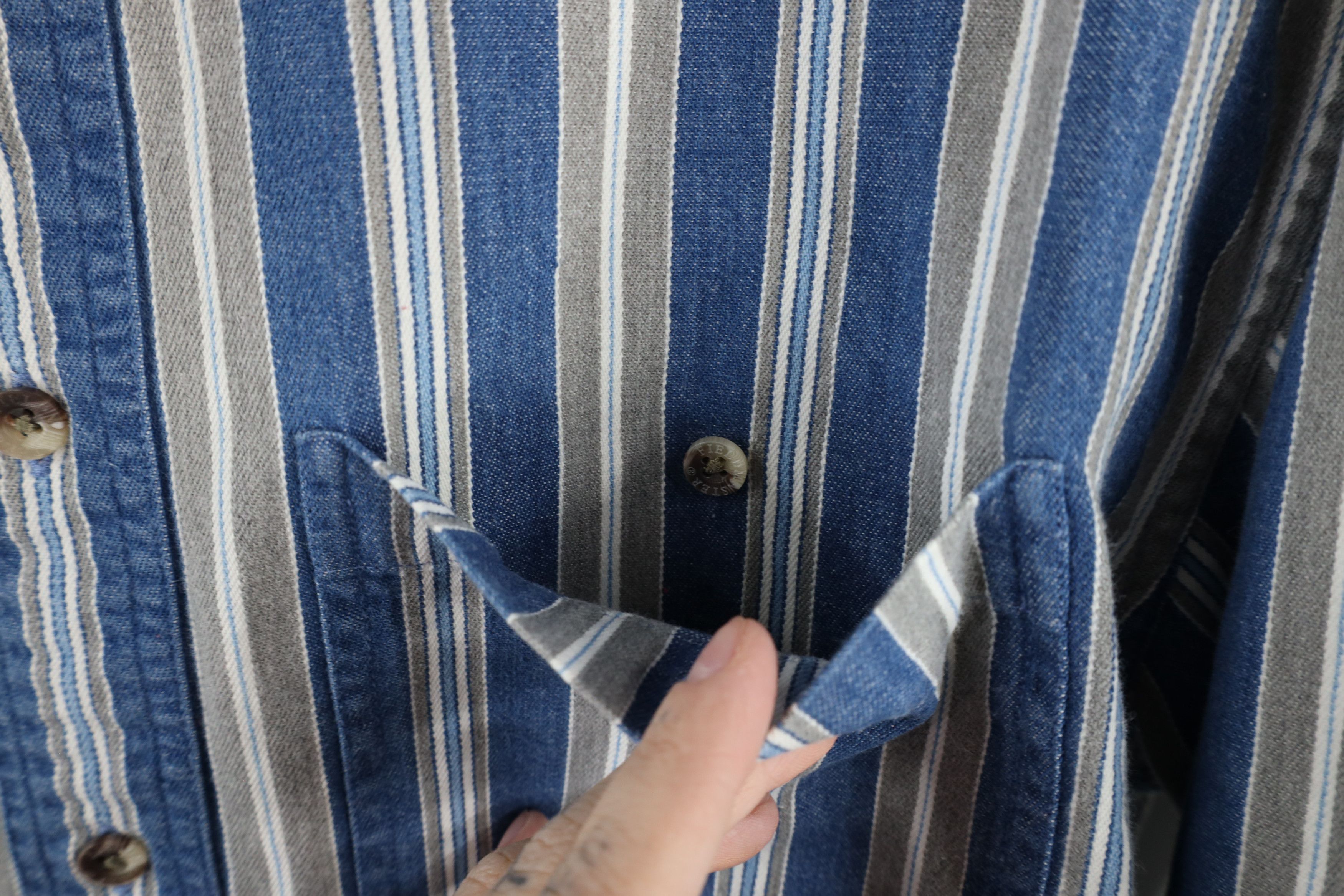 Vintage Vintage 90s Streetwear Striped Denim Jean Button Down Shirt Size US M / EU 48-50 / 2 - 4 Thumbnail
