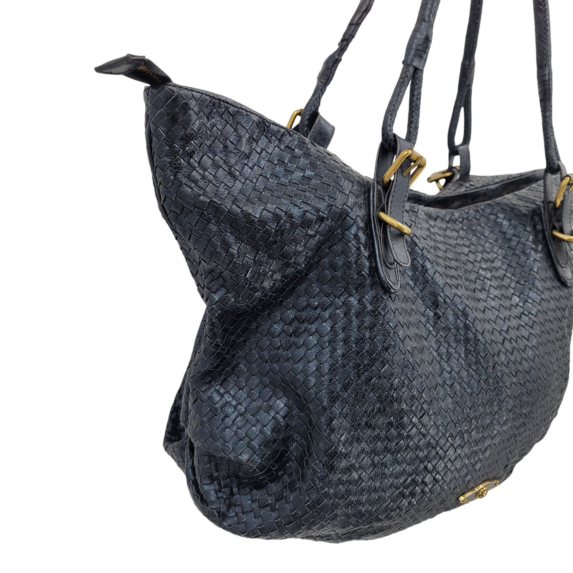 Designer Elliott Lucca Black Basket Woven Leather Shoulder Bag Dual H Size ONE SIZE - 7 Thumbnail