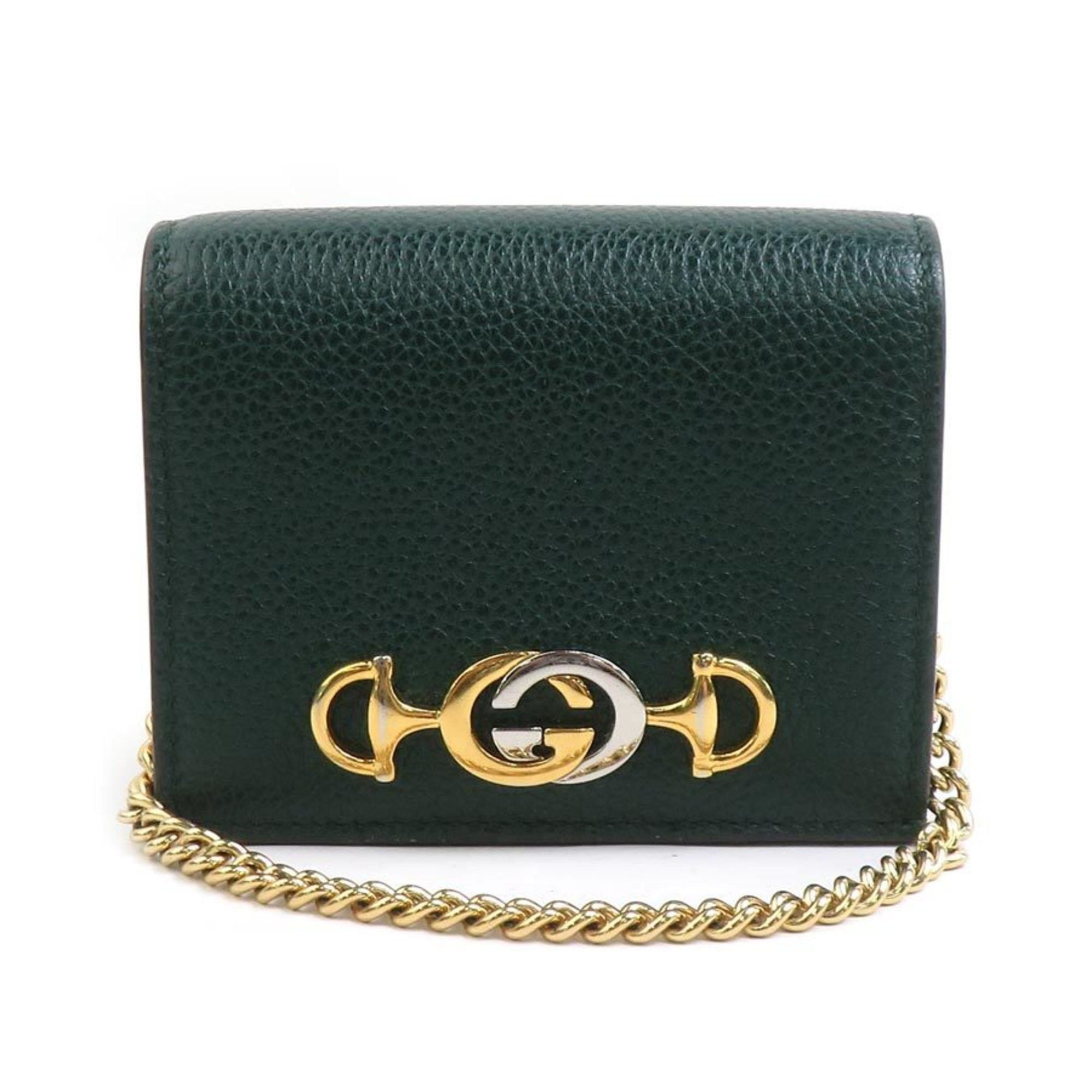 Gucci Gucci Women's Zumi Leather Bifold Chain Wallet in Dark Green, Gold, and Silver (Product Code: 570660 e60739a) Size ONE SIZE - 1 Thumbnail