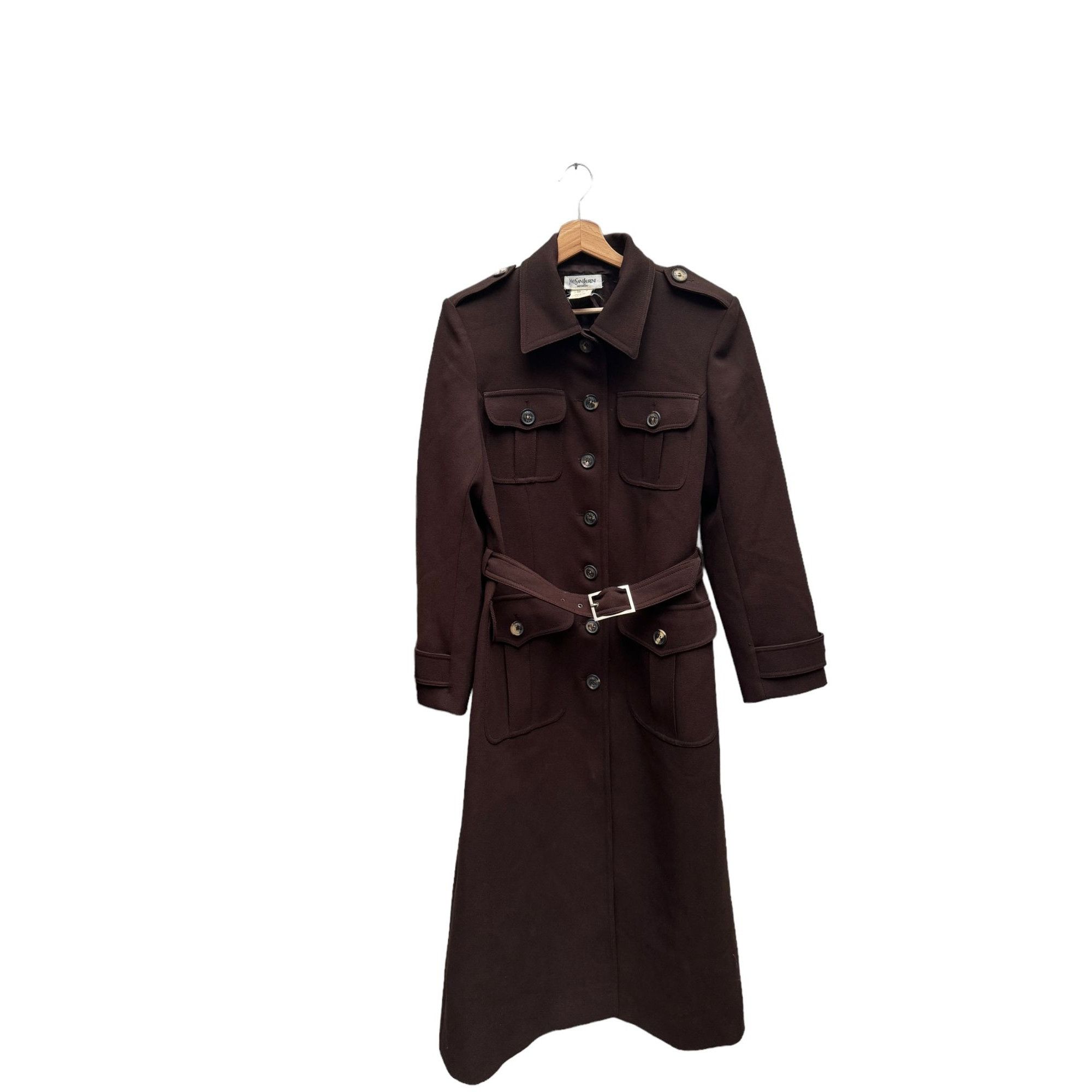 image of YVES Saint Laurent Fw 1997 Vintage Brown Wool Officer Coat, Women's (Size Medium)