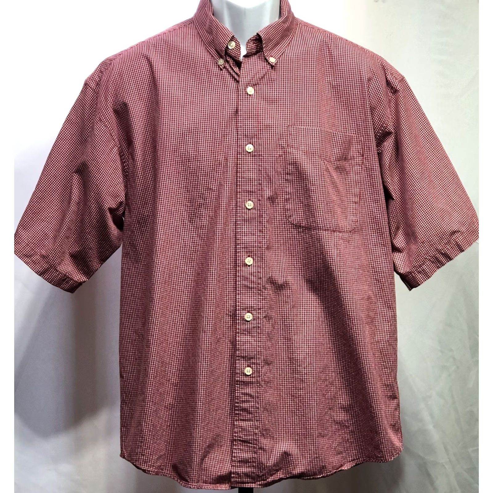 Haggar Haggar Oxford Button-Up L Red Plaid Short Sleeve Pocket Preppy Office Shirt Men Size US 33 - 6 Thumbnail