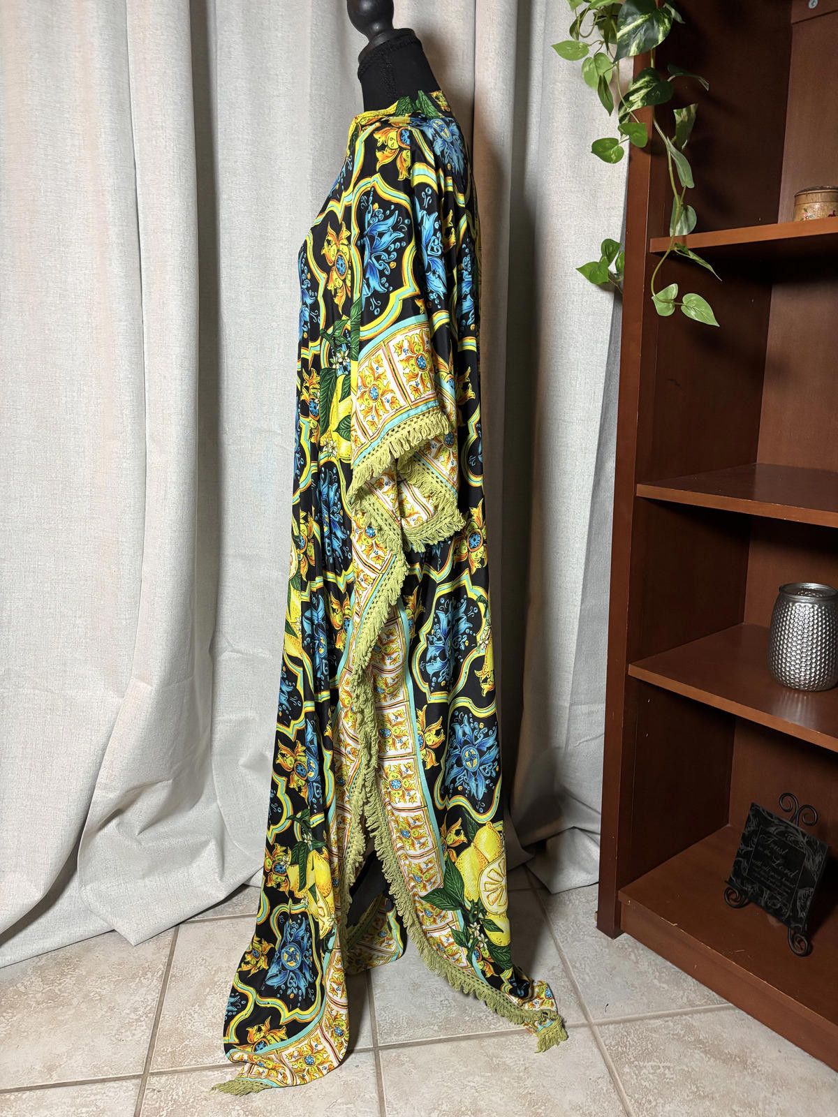 Other Bohemian Style Long Floral Print Kaftan Dress with Fringe Size ONE SIZE - 3 Thumbnail