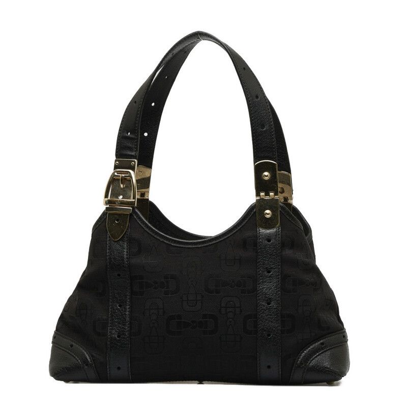 image of Gucci Canvas Horsebit Glam Shoulder Bag in Black, Women's