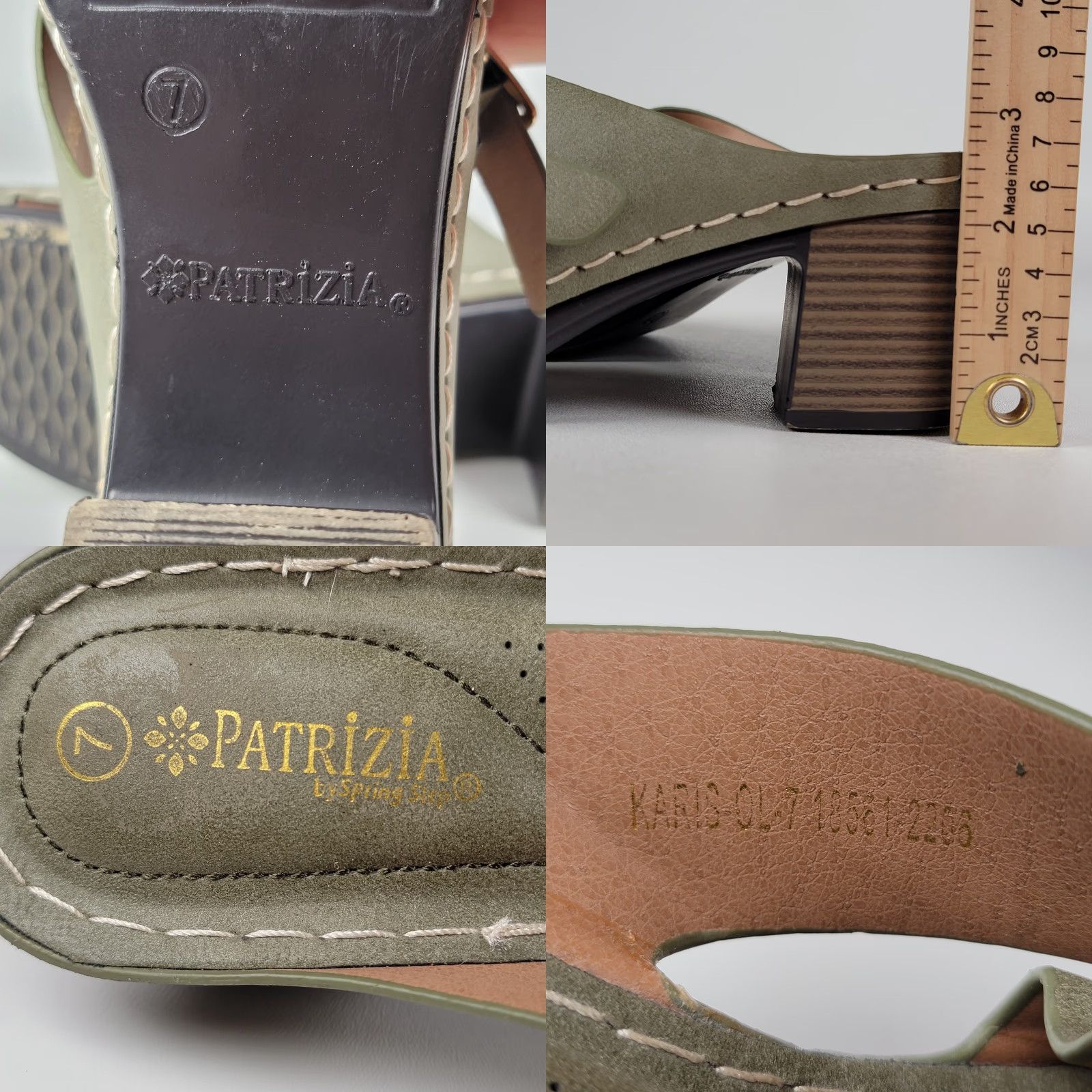 Vintage Patrizia Spring Step Karis Green Heeled Leather Sandals Open Toe Size 7 Women Slip-On Size US 7 / IT 37 - 8 Thumbnail