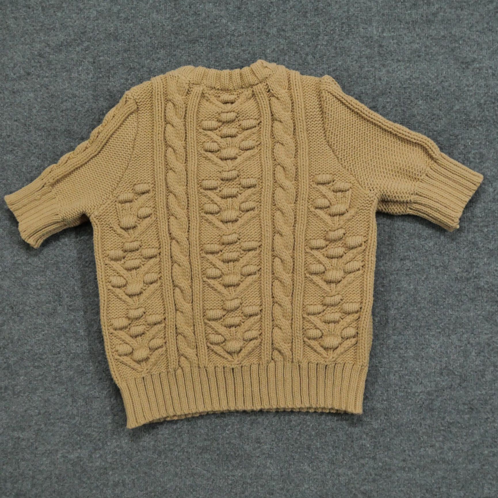 Zara VINTAGE Zara Sweater Women Small Tan Brown Cable Knit Short Sleeve Size S / US 4 / IT 40 - 6 Thumbnail
