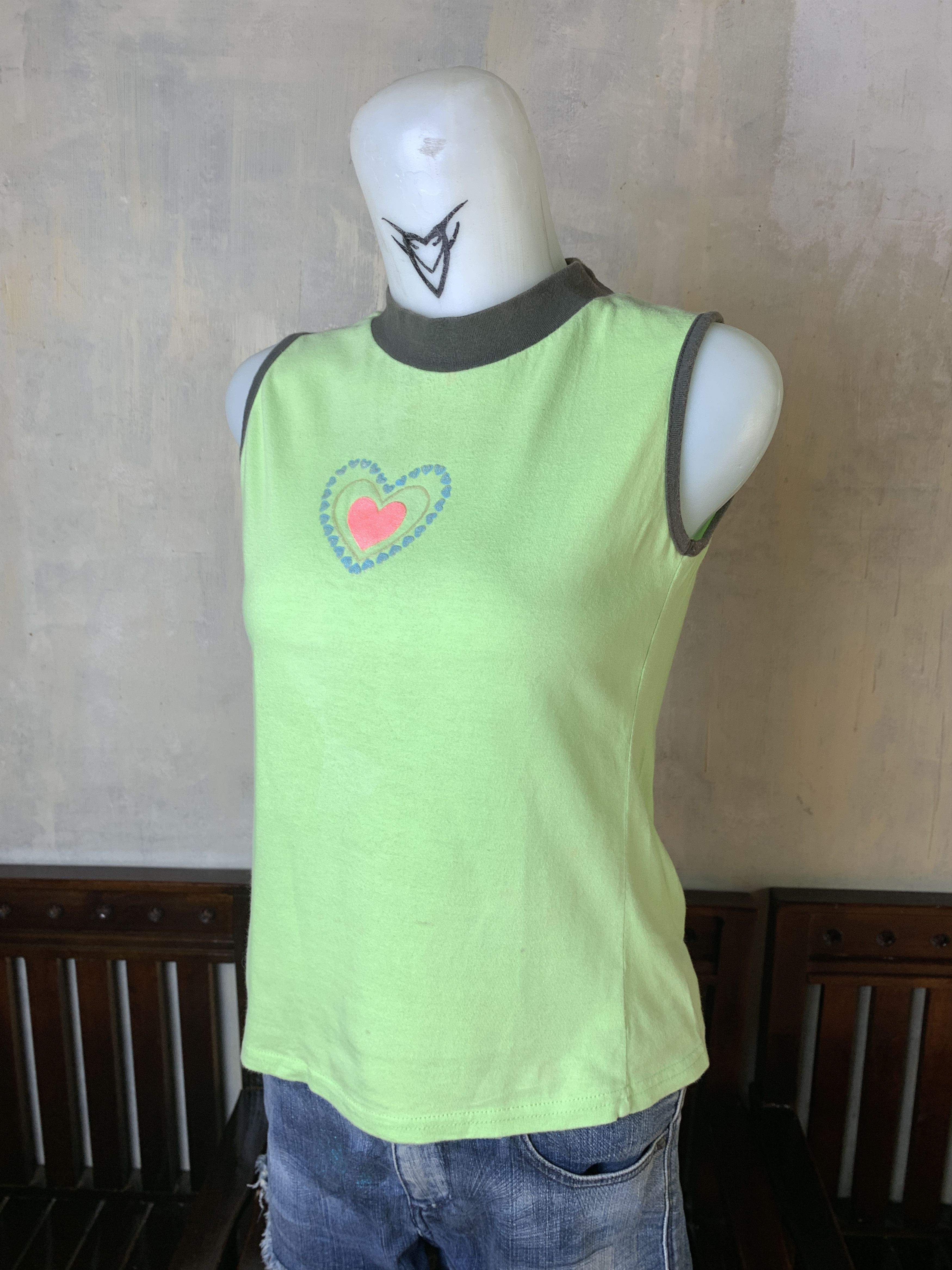 Japanese Brand Babby Soft Green Puffy Love Ringer Sleeveless Top (S) Size S / US 4 / IT 40 - 2 Thumbnail