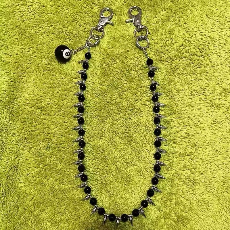 Jewelry Exquisite Black 8 Ball & Agate Stone Metal Jean Chain Size ONE SIZE - 2 Thumbnail