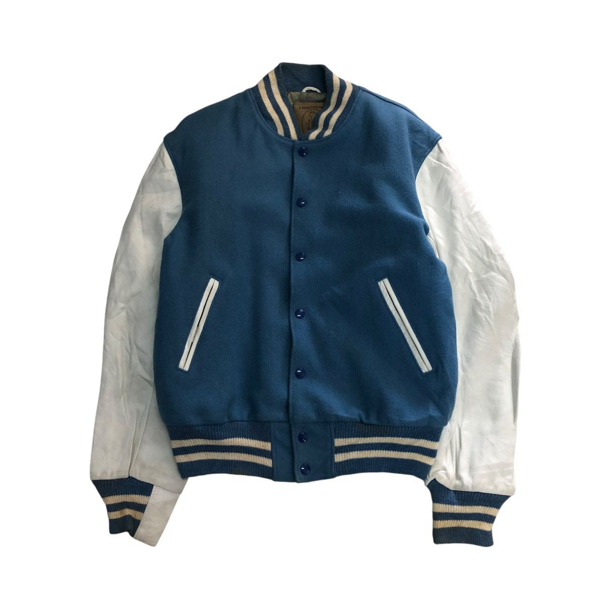 Golden Bear 🔥VINTAGE VARSITY JACKET LEATHER GOLDEN BEAR USA BABY BLUE Size US M / EU 48-50 / 2 - 1 Thumbnail