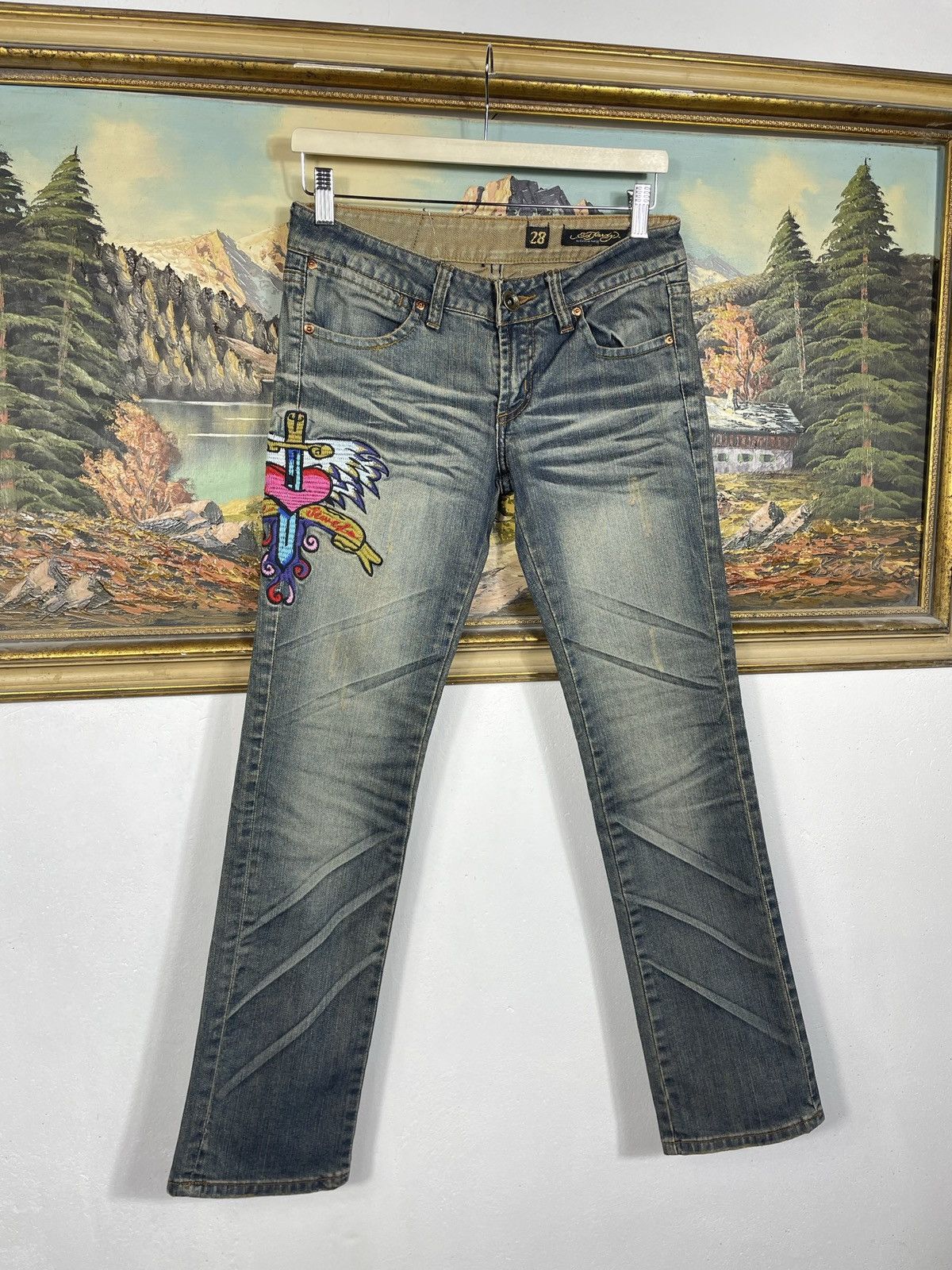 Ed Hardy Ed Hardy Vintage Y2k Washed Denim Trousers Jeans Drip Swag Size 28" / US 6 / IT 42 - 3 Thumbnail