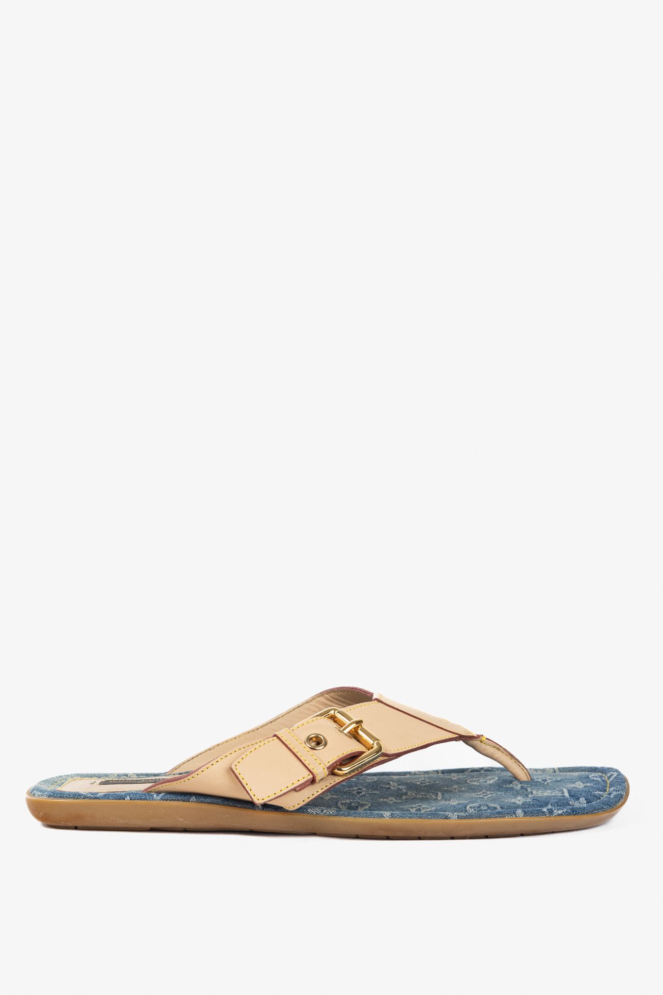Louis Vuitton Louis Vuitton Buckled-Leather & Monogram Denim Thong Sandals Size US 8 / IT 38 - 2 Thumbnail