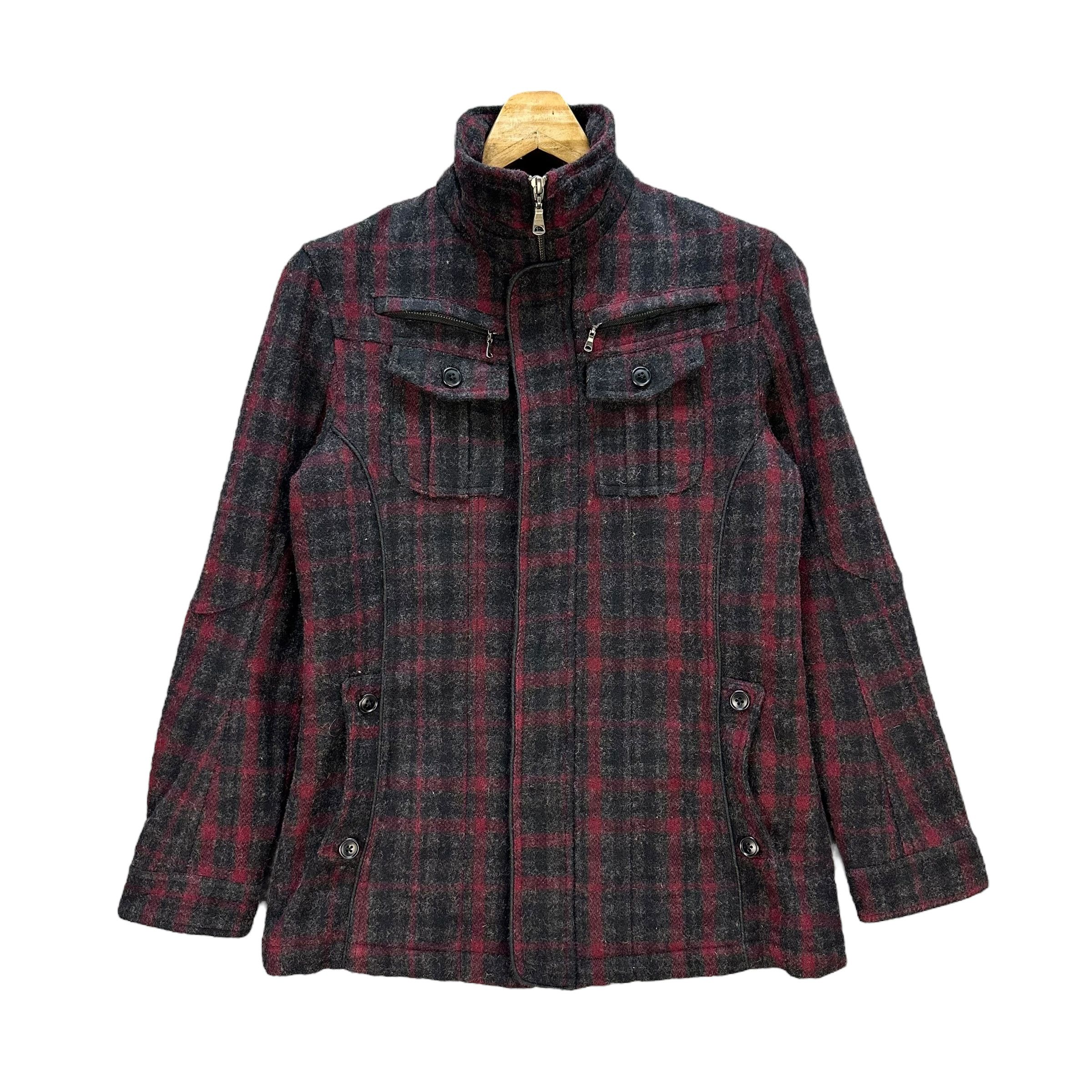 Japanese Brand MF EDITORIAL Red Checked Tartan Turtleneck Jacket #A40-0919 Size M / US 6-8 / IT 42-44 - 1 Thumbnail