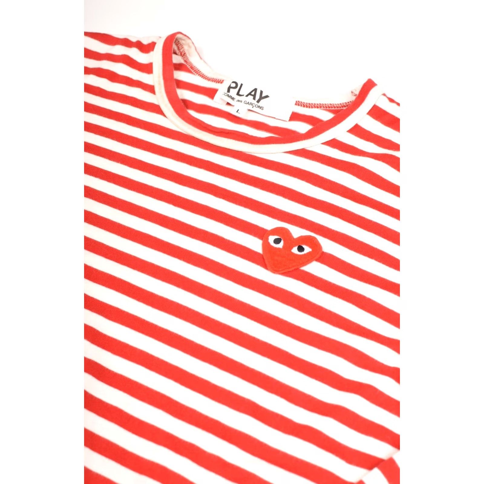 Comme des Garcons Girl Comme Des Garcons PLAY Red Heart Stripe Womens LS T-Shirt Red Size L, 100% cotton, AZ-T163, Used, Regular, US/JP style, XS-XXS not applicable Size L / US 10 / IT 46 - 2 Thumbnail