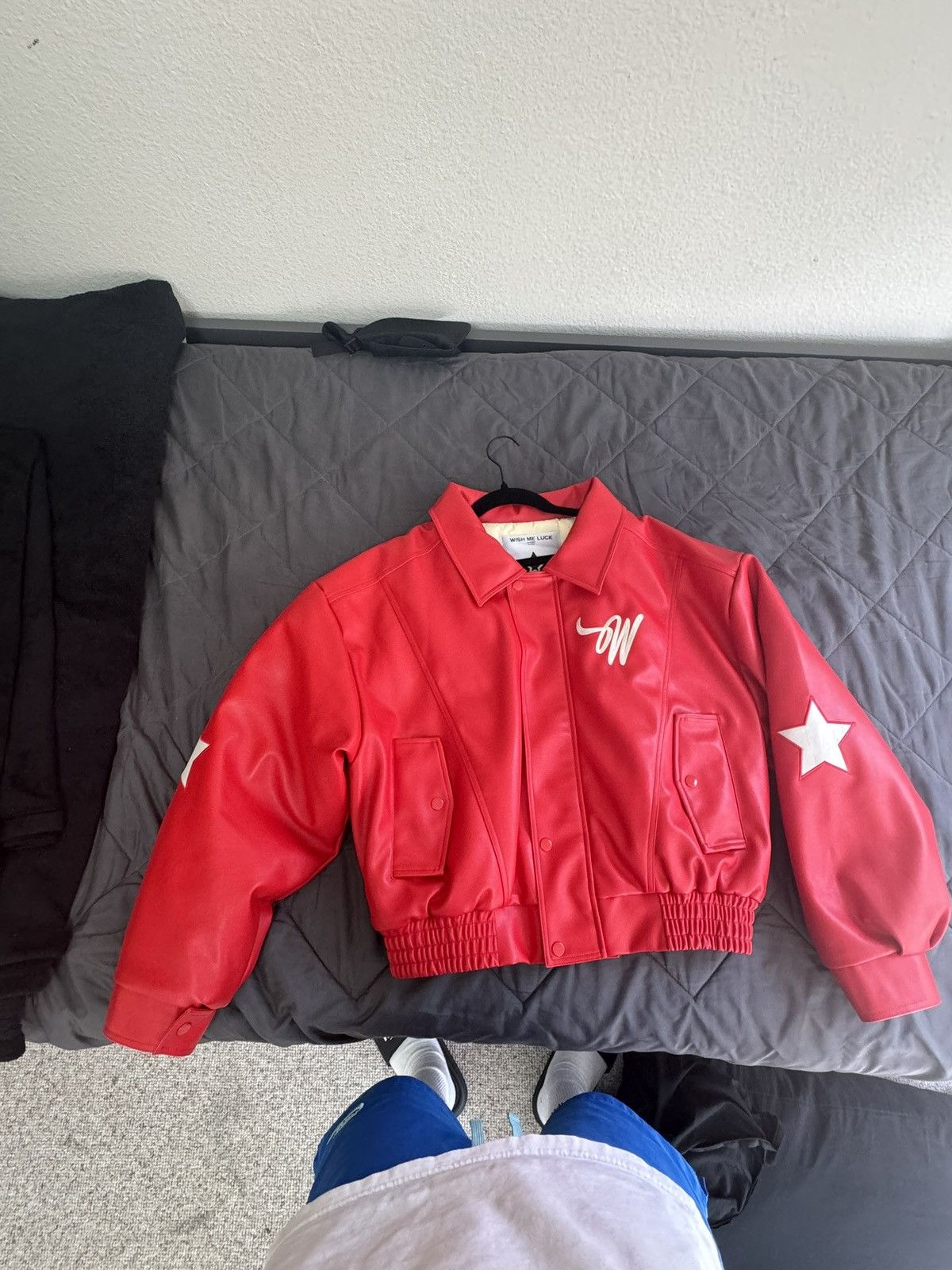 Wish Me Luck Wish Me Luck Red Cropped League Bomber Jacket Size US M / EU 48-50 / 2 - 2 Thumbnail
