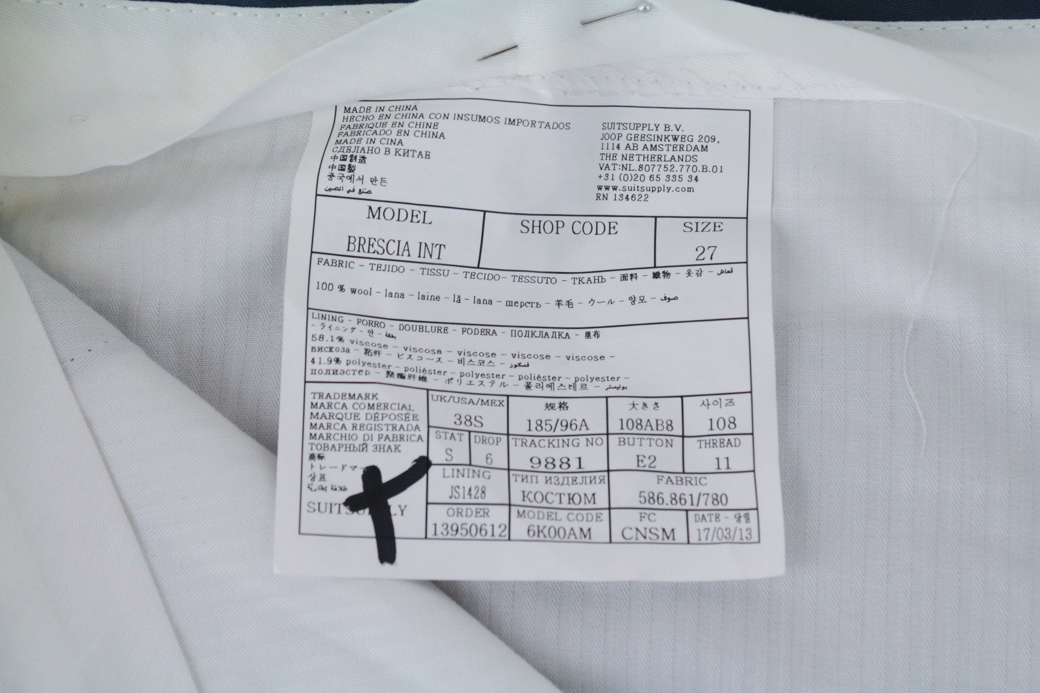 Suitsupply BRESCIA UK38S Blue Wool Flat-Front Trousers 67609 Size US 38 / EU 54 - 6 Thumbnail