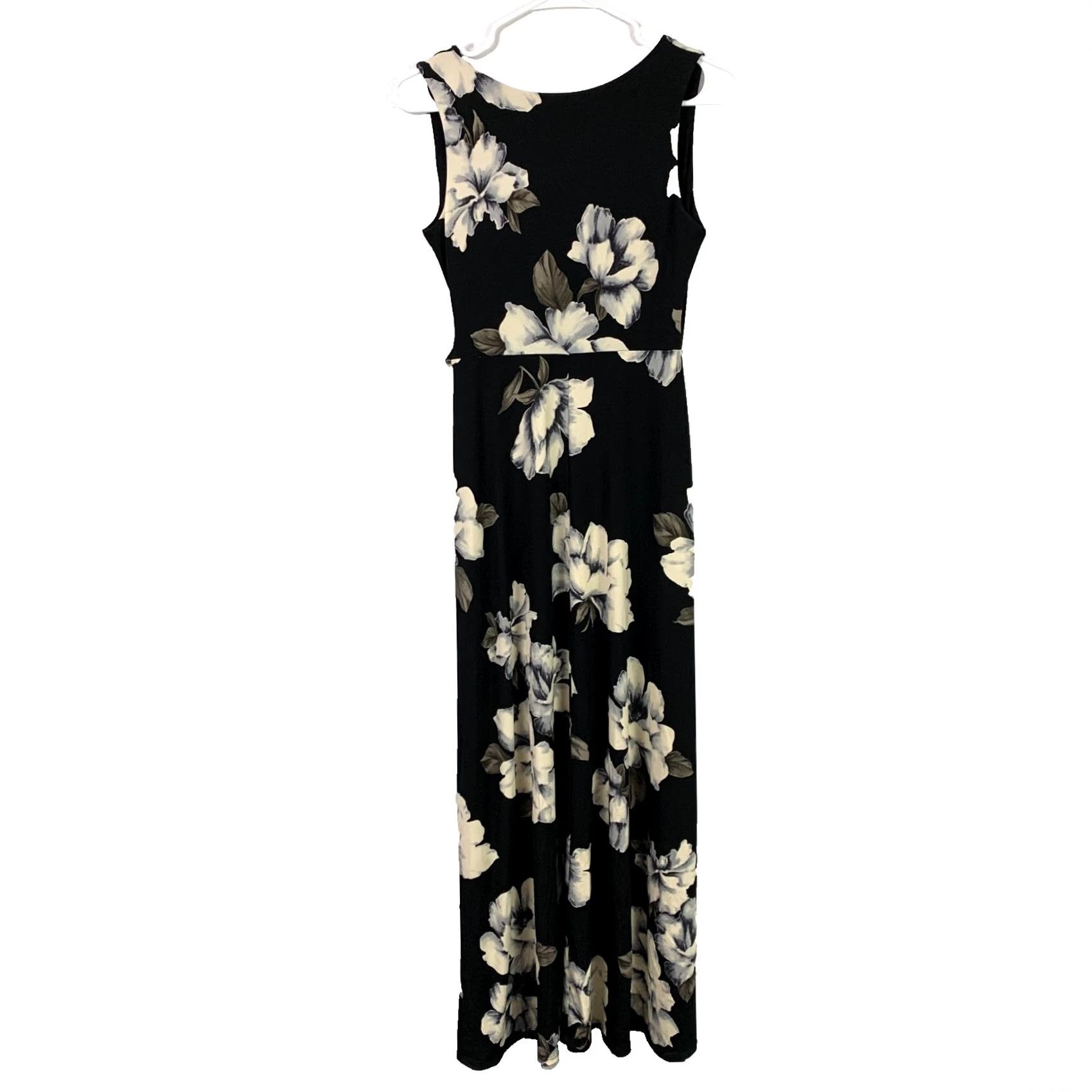 Vintage Le Lis Dress Black Cream V-Neck Sleeveless Long Size Small Floral Pattern Shift Womens Size S / US 4 / IT 40 - 5 Thumbnail