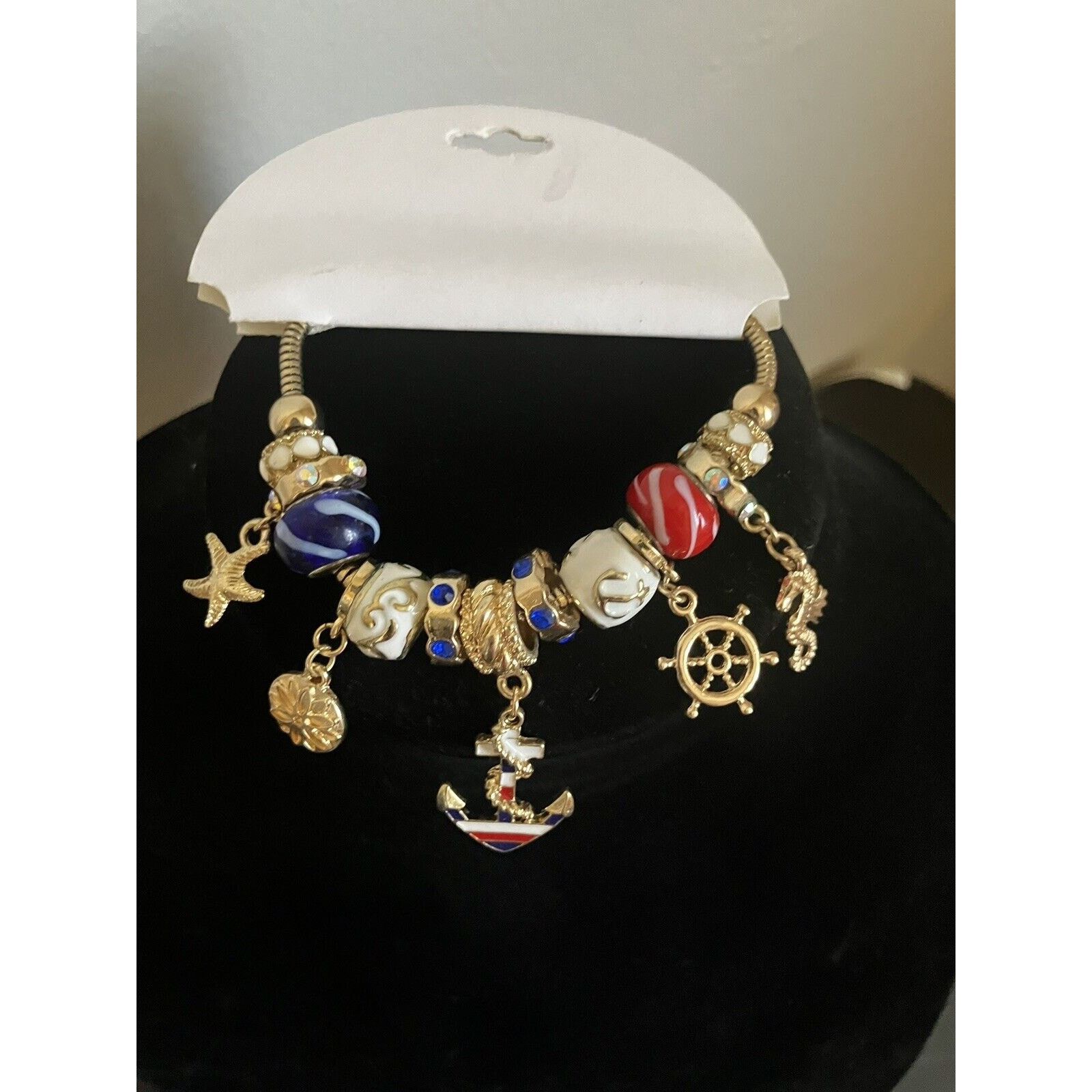 Unknown London Charm Bracelet Nautical Theme gold Tone Stretch NWT Size ONE SIZE - 2 Thumbnail