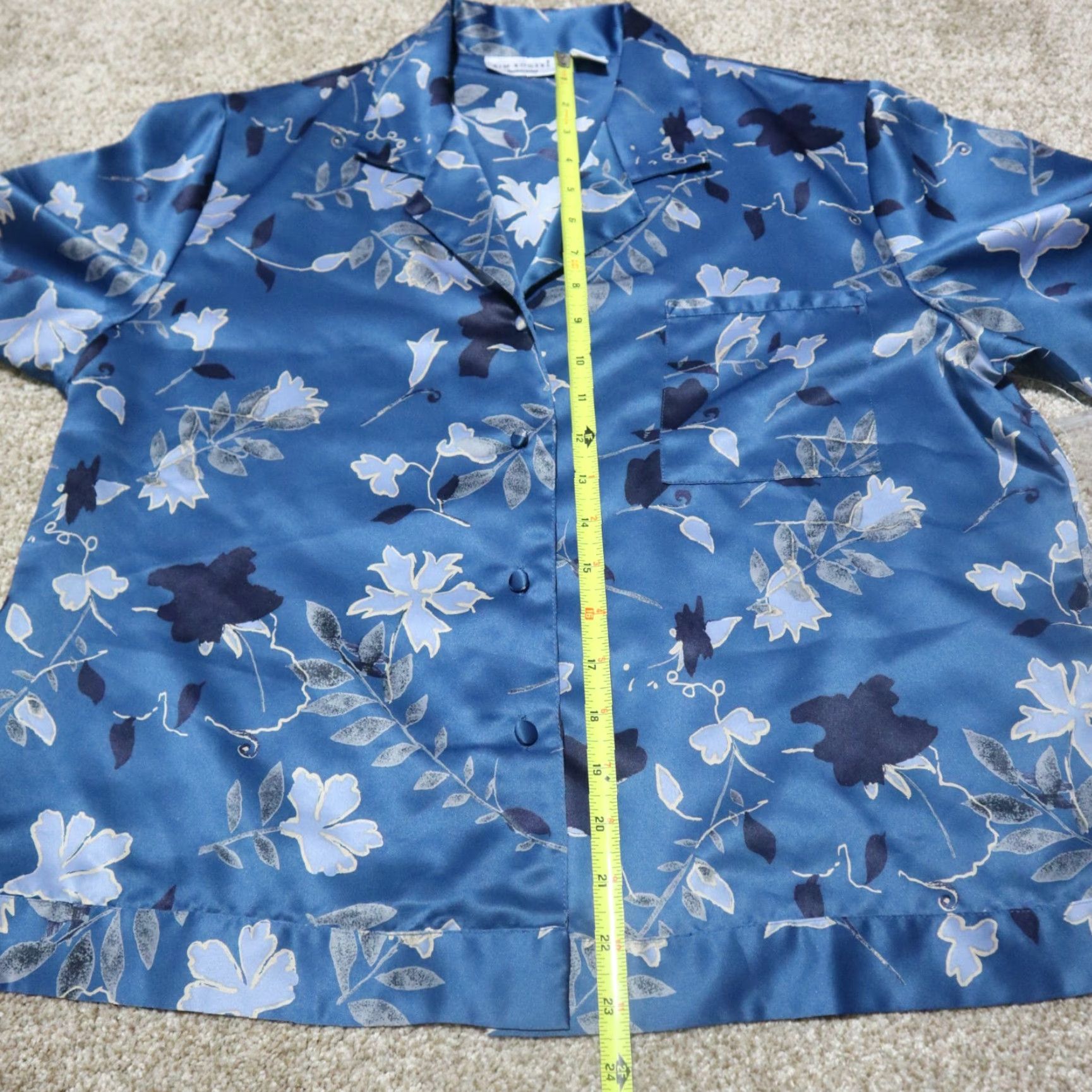 Vintage Kim Rogers Pajama Set Flowers Blue 2 piece Shirt & Bottom Women M Medium Blue Floral Medallion Fall Winter Vintage No Size ONE SIZE - 3 Thumbnail