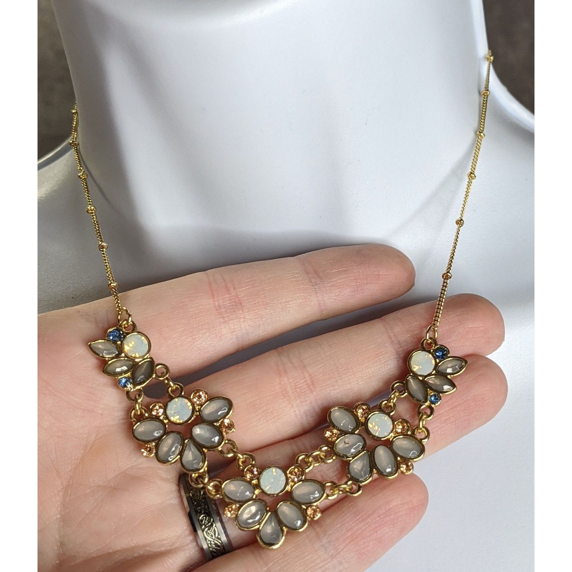 Other Floral Gold Tone Necklace With Faux Opal & Rhinestone Accent Size ONE SIZE - 9 Thumbnail