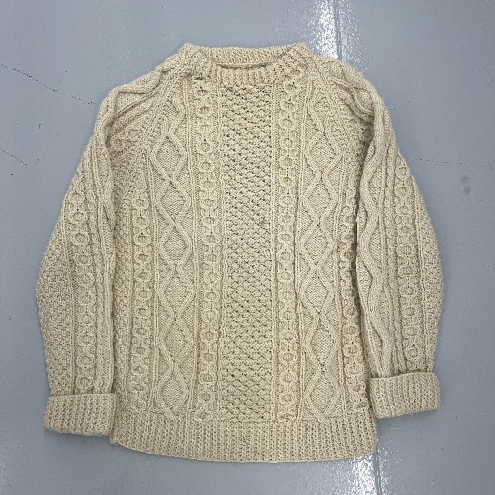 Other Vintage 80s Cream Wool Cable Knit Chunky Sweater Size US L / EU 52-54 / 3 - 1 Thumbnail