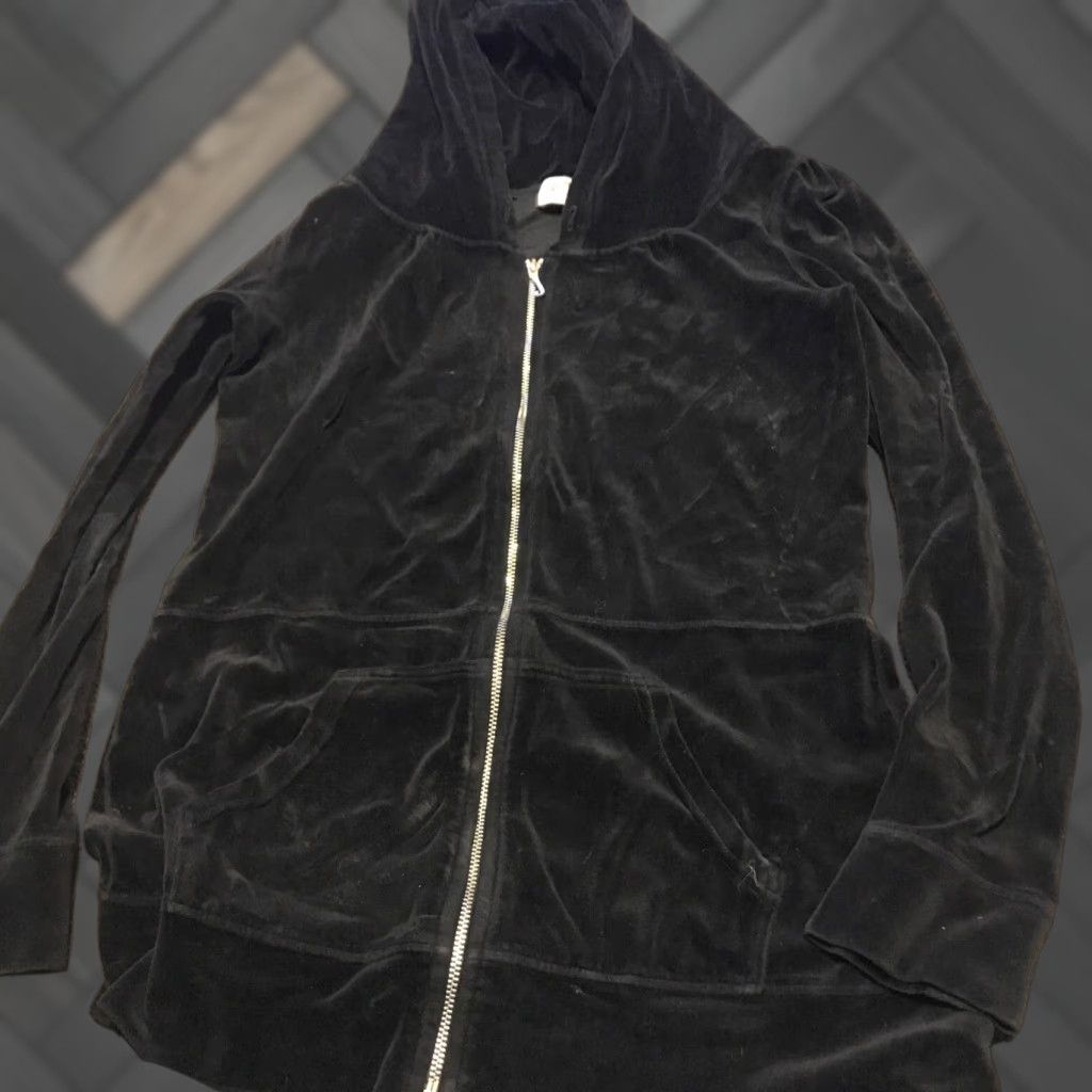 Juicy Couture VINTAGE Juicy Couture Zip Up Hoodie Jacket S Black Velour Rhinestone Barbi e? Size S / US 4 / IT 40 - 1 Thumbnail