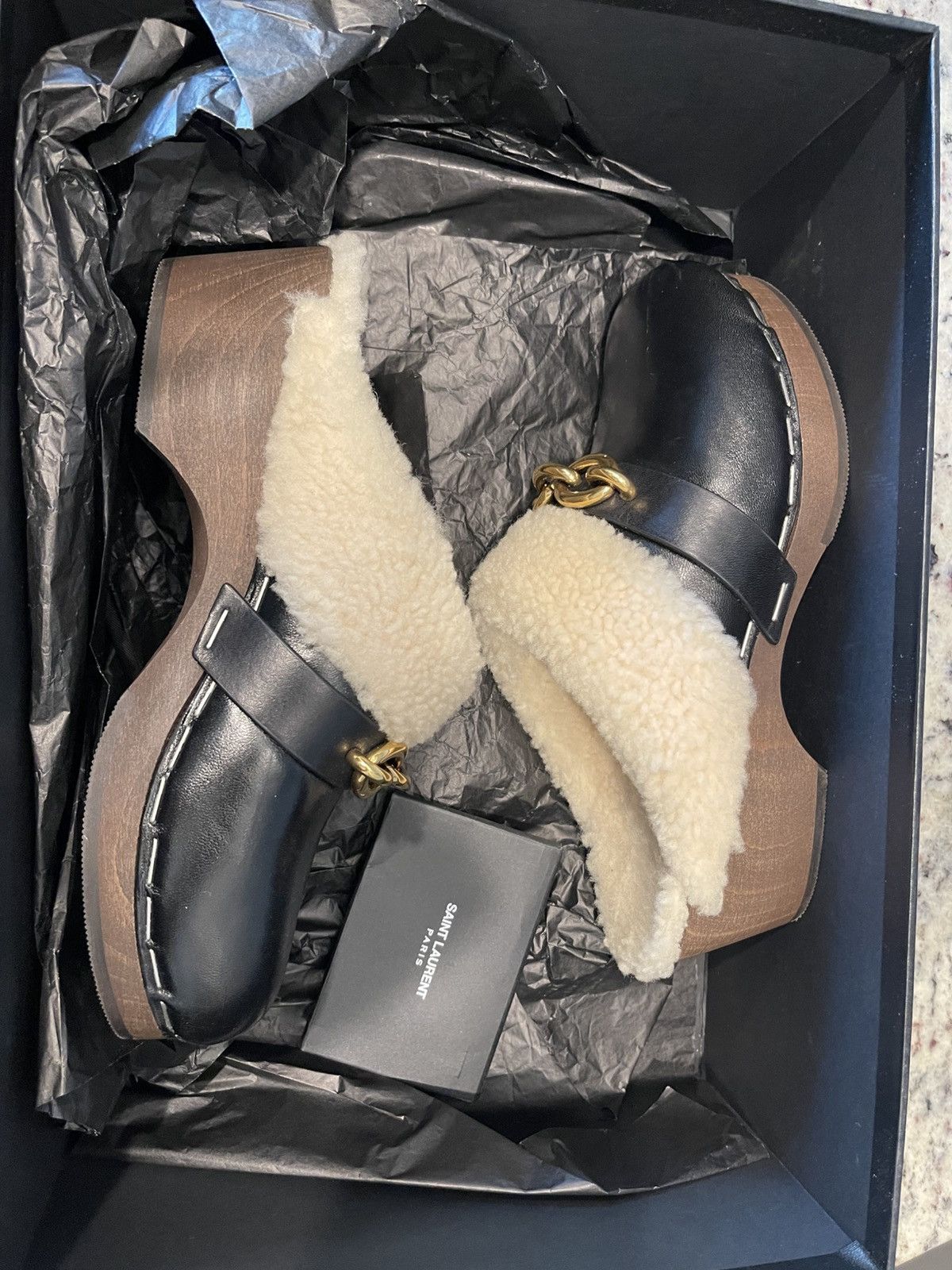 Yves Saint Laurent Saint Laurent Black Fur Clogs Size US 6 / IT 36 - 1 Thumbnail