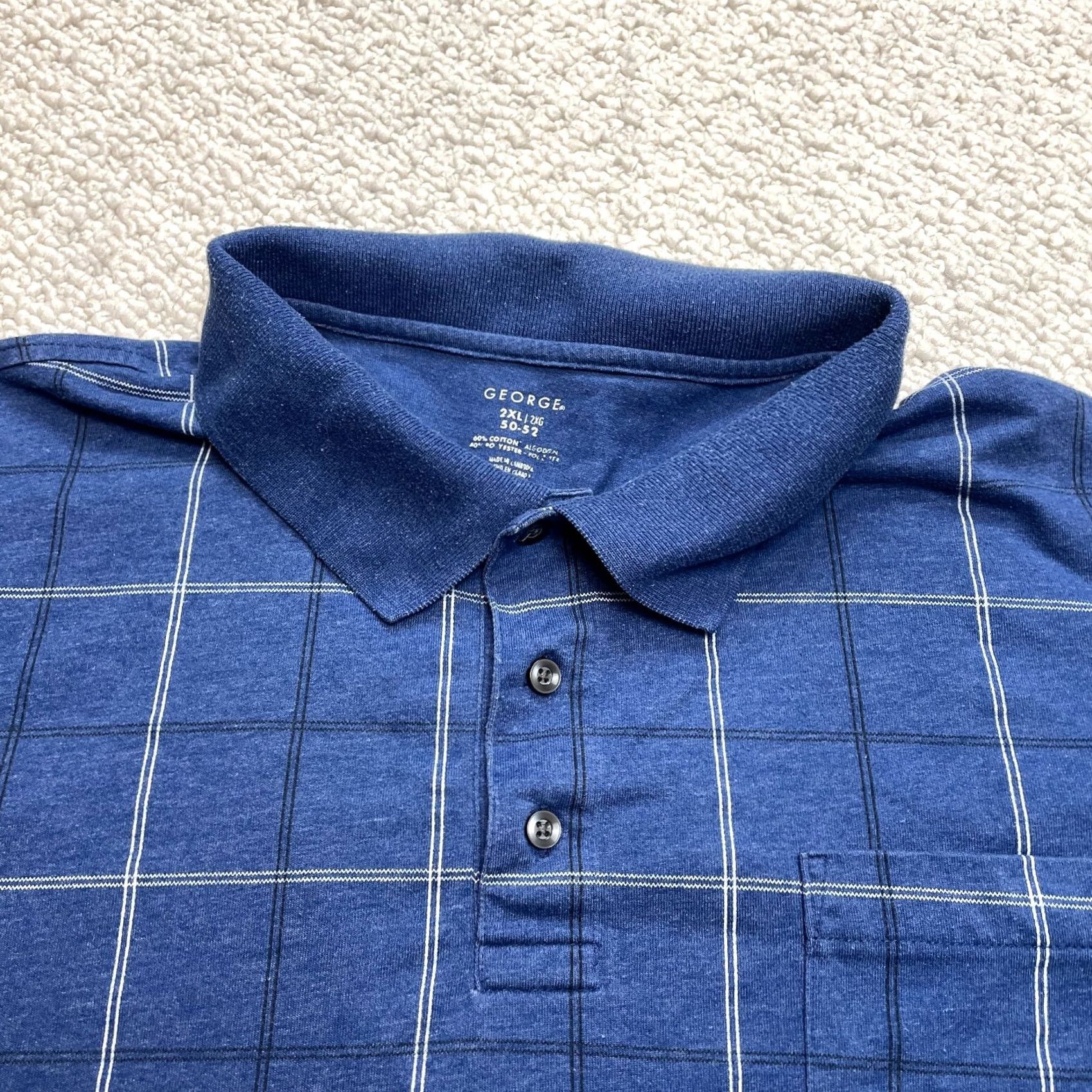 George George Polo Shirt Mens 2XL Blue Check Short Sleeve Cotton Knit Golf Rugby Polo Shirt Mens XXL 50-52 Casual Travel Shirts Polo shirt Mens Big & Tall Size US XXL / EU 58 / 5 - 4 Thumbnail