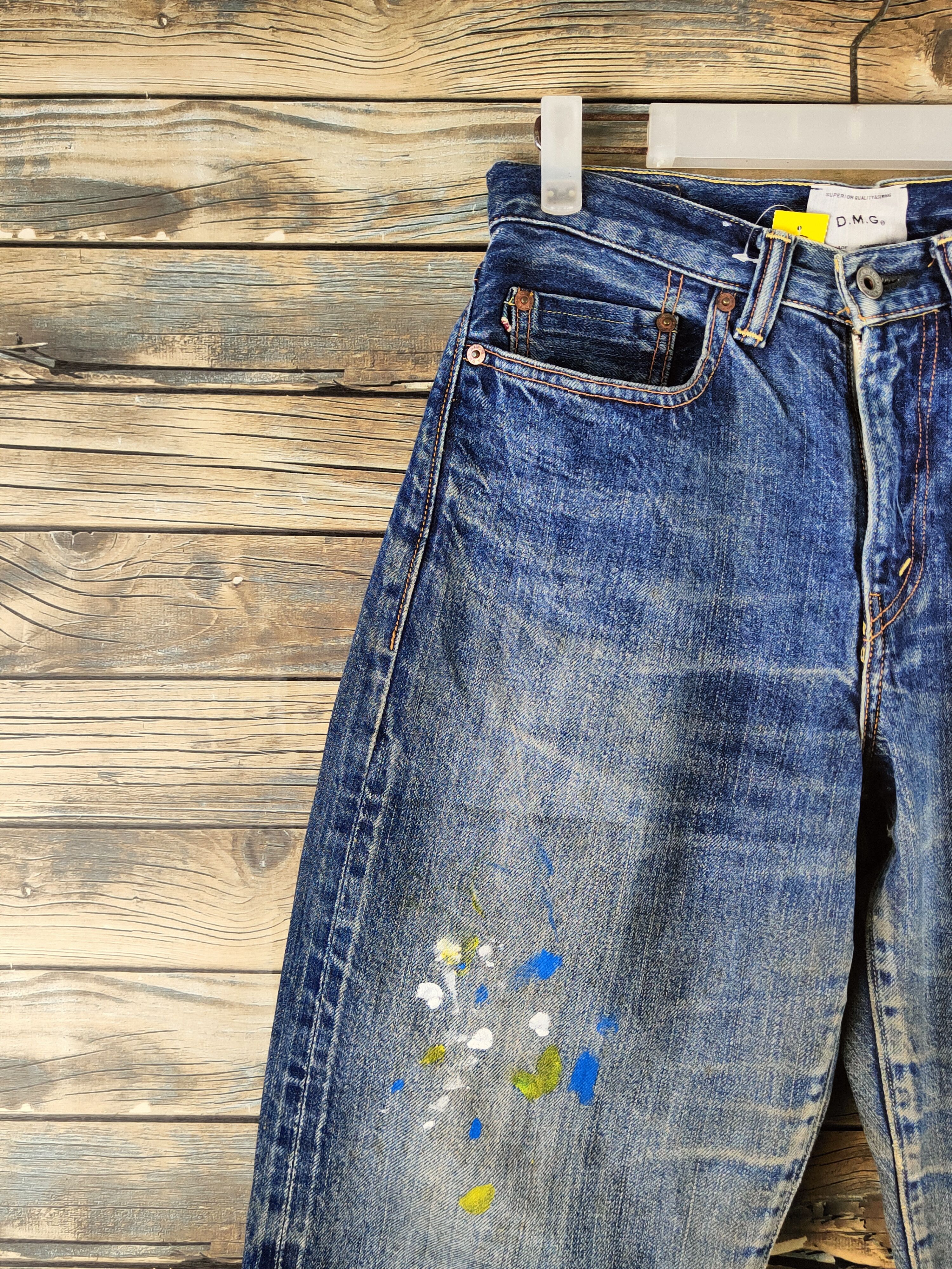 Japanese Brand DL D.M.G Dark Blue Distressed Ripped denim Jeans #46-959 Size US 28 / EU 44 - 3 Thumbnail
