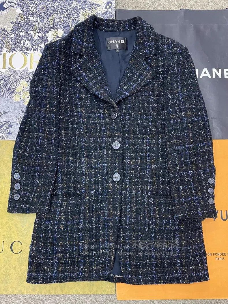 Chanel Chanel Black and blue fine glitter tweed jacket Size XXS / US 00 / IT 34 - 1 Thumbnail