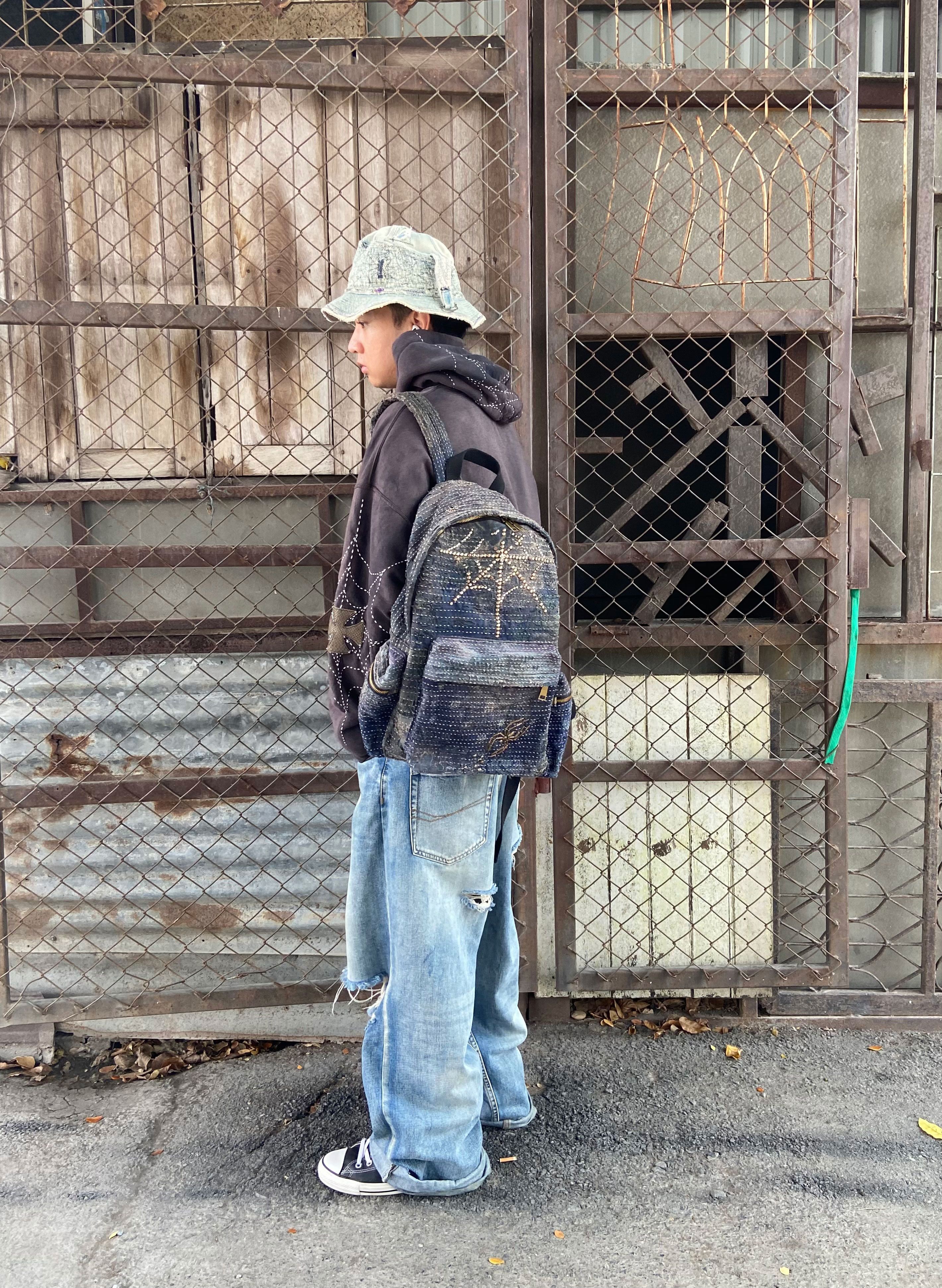 Japanese Brand BORO SASHIKO Studded Spider Web Backpack 🕷️🕸️ Size ONE SIZE - 13 Thumbnail