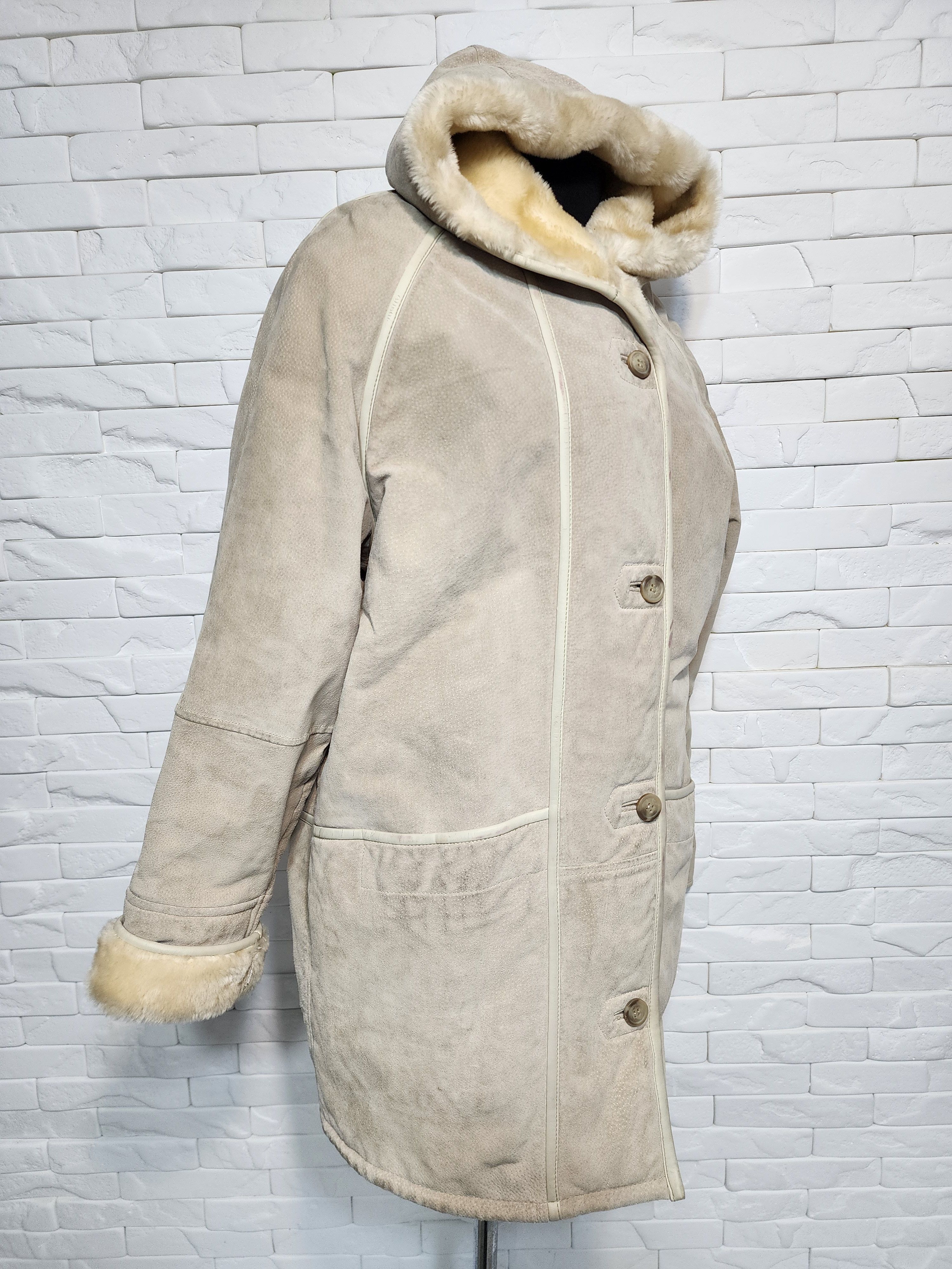 Genuine Leather Women's Beige Hooded Fur Jacket Size XXL / US 16-18 / IT 52-54 - 3 Thumbnail