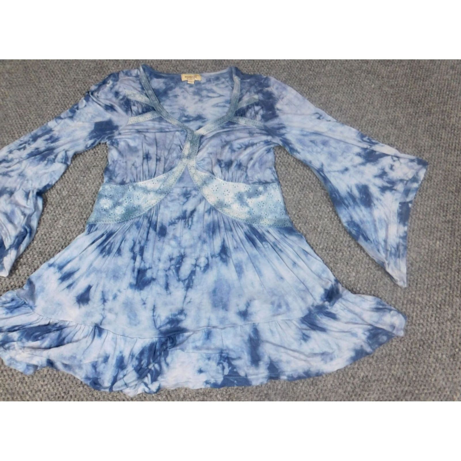 Vintage One World Blouse Tunic Womens S Blue Crew Neck 3/4 Sleeve Knit Cotton Pullover Geometric Button Size S / US 4 / IT 40 - 3 Thumbnail