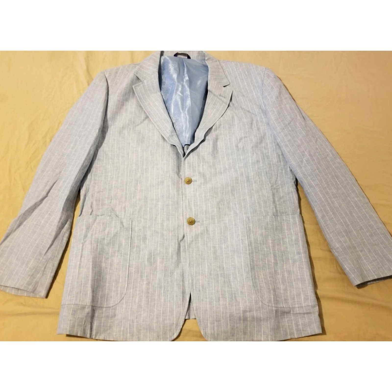 Vintage Alan Flusser XL Blue Linen Jacket Blazer Mens Size 46R - 2 Thumbnail