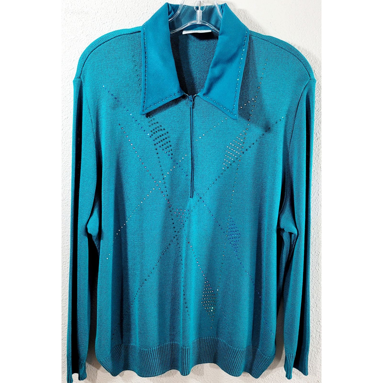 Other VTG Philippe Marques Teal Blue Rhinestone Sweater Top 16 Size XXL / US 16-18 / IT 52-54 - 7 Thumbnail