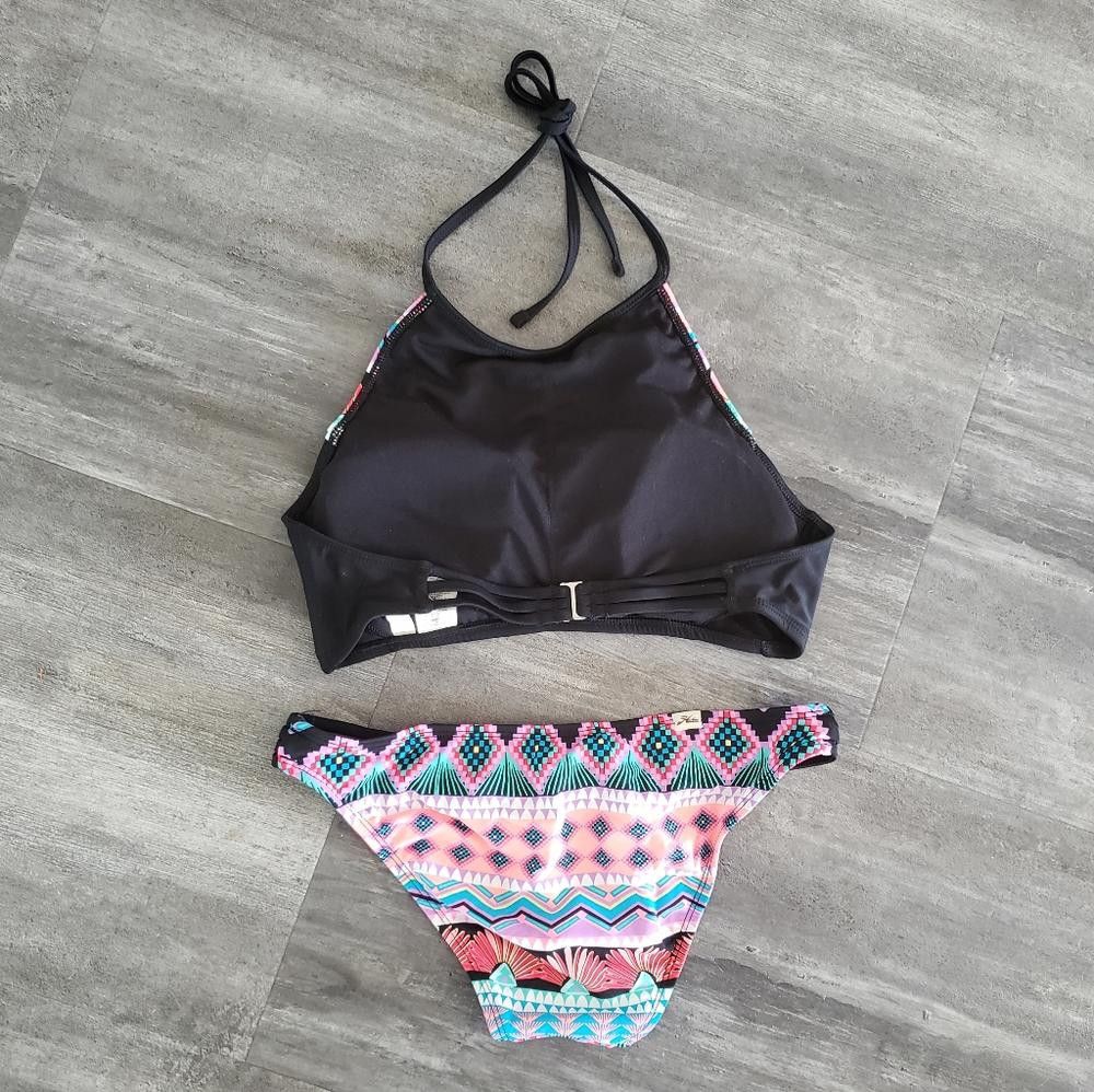 Homies Black Multicolored Hobie High Neck Bikini Set Size ONE SIZE - 2 Thumbnail