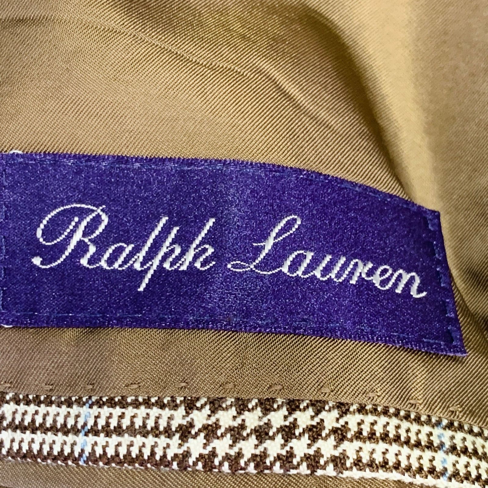 Ralph Lauren Size 38 Regular Brown Beige Plaid Cashmere Silk Sport Coat Size 38R - 11 Thumbnail